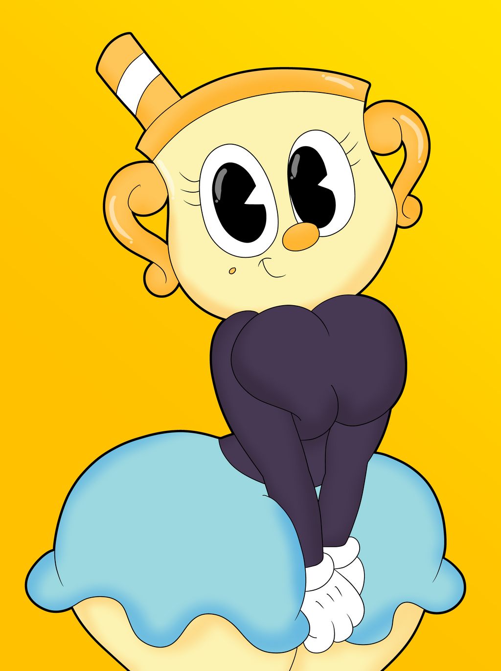3barts, anthro, ass, ass in dress, big breasts, breasts, cleavage, cuphead (game), cuphead: the delicious last course, deviantart, female, female only, handwear, huge ass, ms. chalice, smile, smiling, smiling at viewer, straw, thick thighs, wide hips