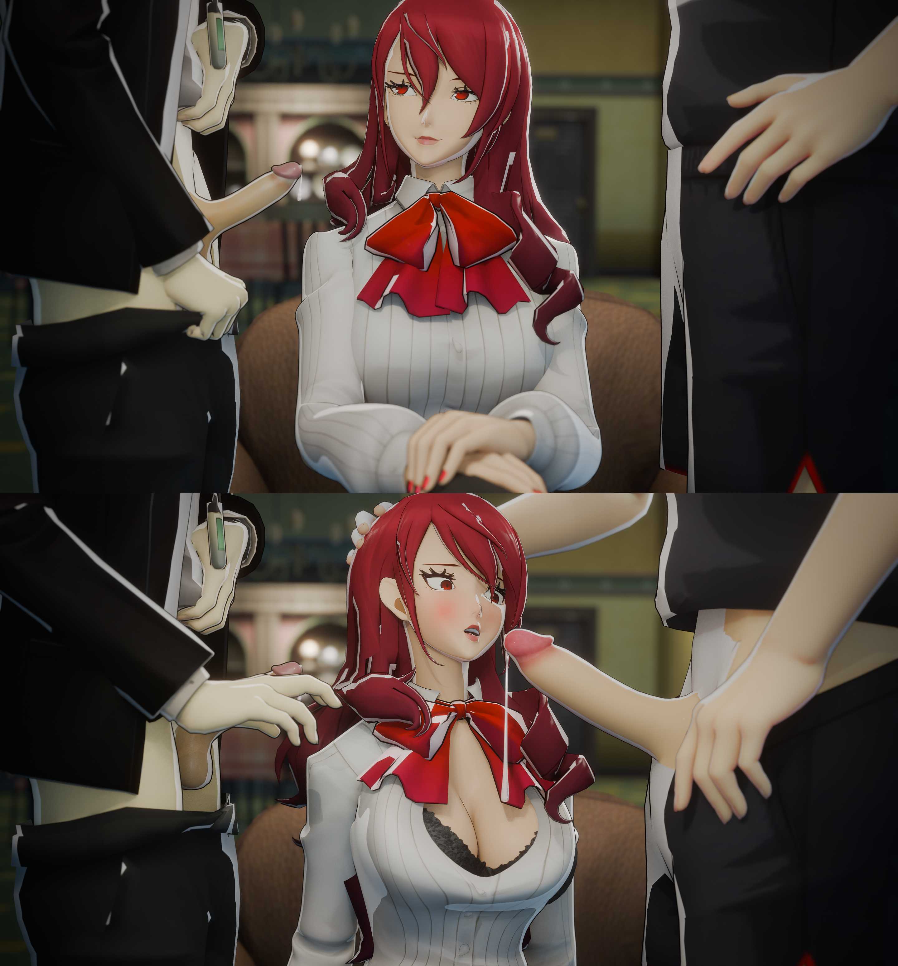 3d, amateurthrowaway, cuckold, cum, long hair, makoto yuki, mitsuru kirijo, netorare, penis size comparison, penis size difference, persona, persona 3, persona 3 reload, precum, precum drip, redhead, small penis, small penis humiliation