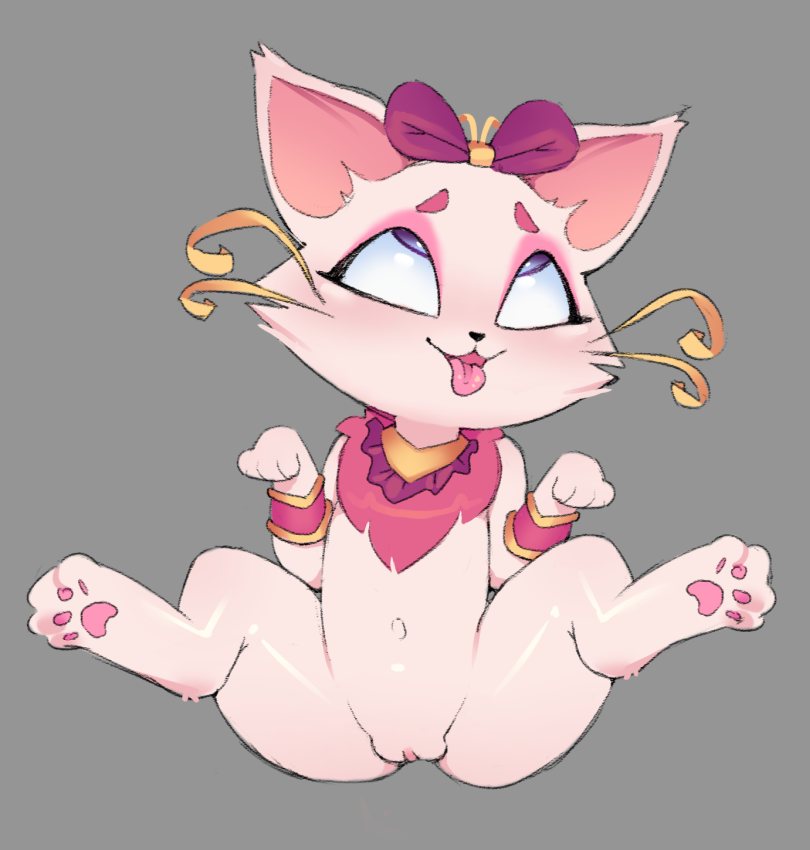 ahe_gao annue feline feral heartbreakers_series heartseeker_yuumi league_of_legends pussy riot_games simple_background solo valentine's_day video_game yuumi_(lol)