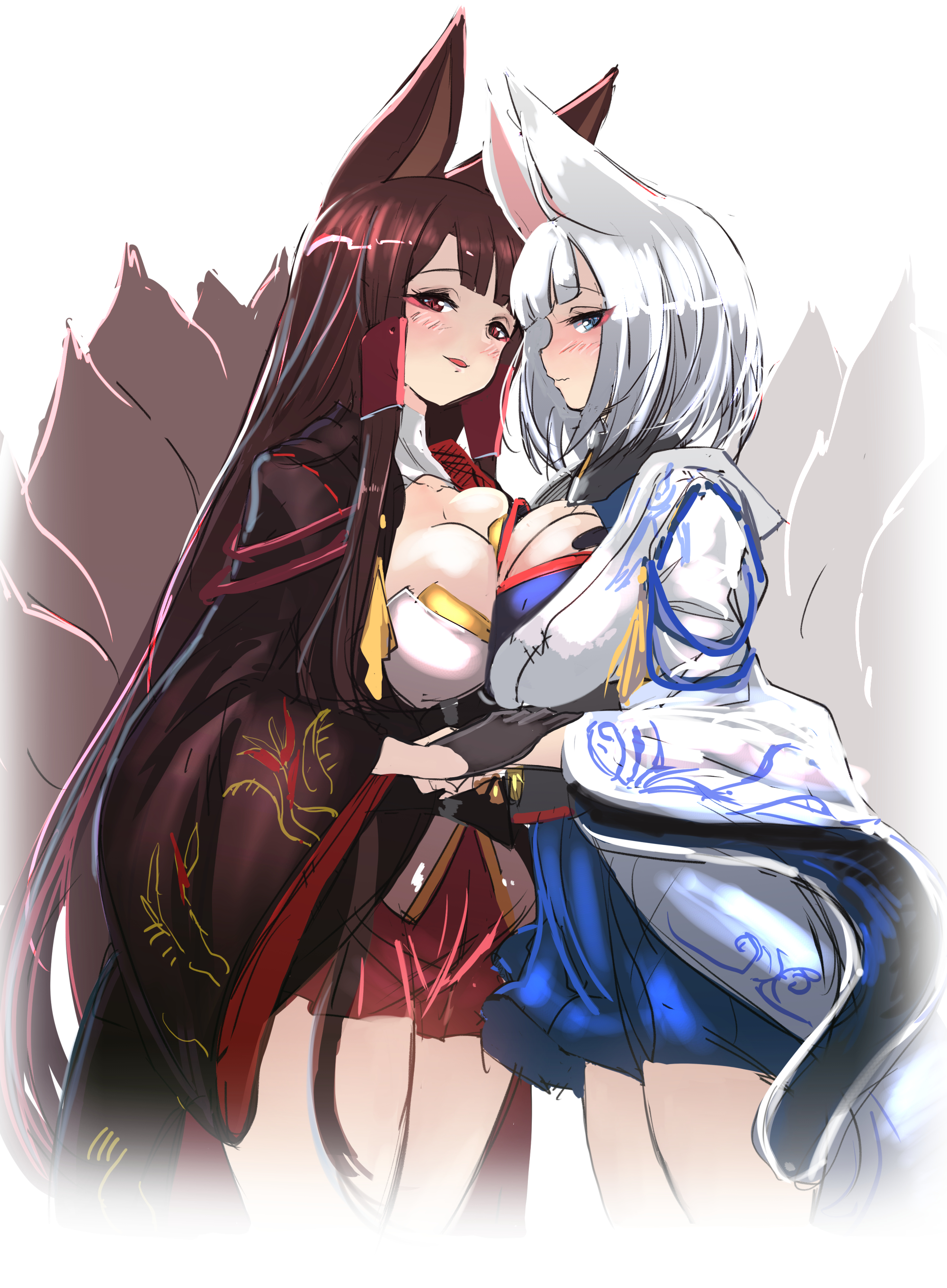 akagi (azur lane), azur lane, breasts, female, kaga (azur lane), symmetrical docking, yuri