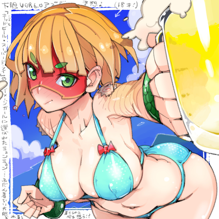 1:1 1girls arms_(game) big_ass big_breasts big_butt bikini bimbo blonde_hair blue_bikini blush breasts busty female green_eyes huge_breasts medium_hair min_min_(arms) nintendo pale-skinned_female pale_skin takayama_toshinori teenager text thick_thighs thighs