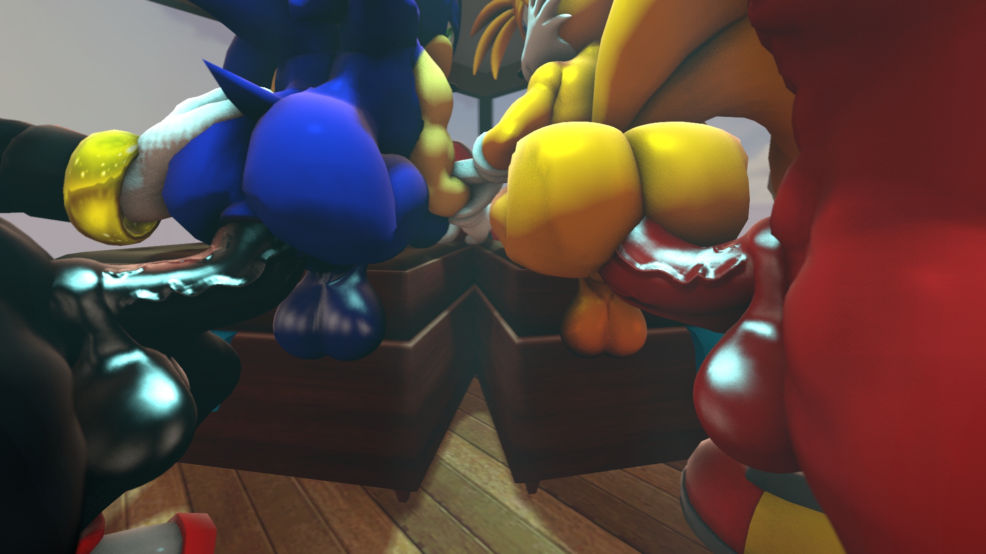 3d, 4boys, anal, anal penetration, anal sex, ass, ass grab, back view, backsack, balls, ballsack, big ass, big butt, canine, darksorm, echidna, foursome, fox, gay, hand on ass, hedgehog, knuckles the echidna, male, rear view, round ass, round butt, shadow the hedgehog, sonic (series), sonic the hedgehog, tagme, tails, tails the fox, yaoi