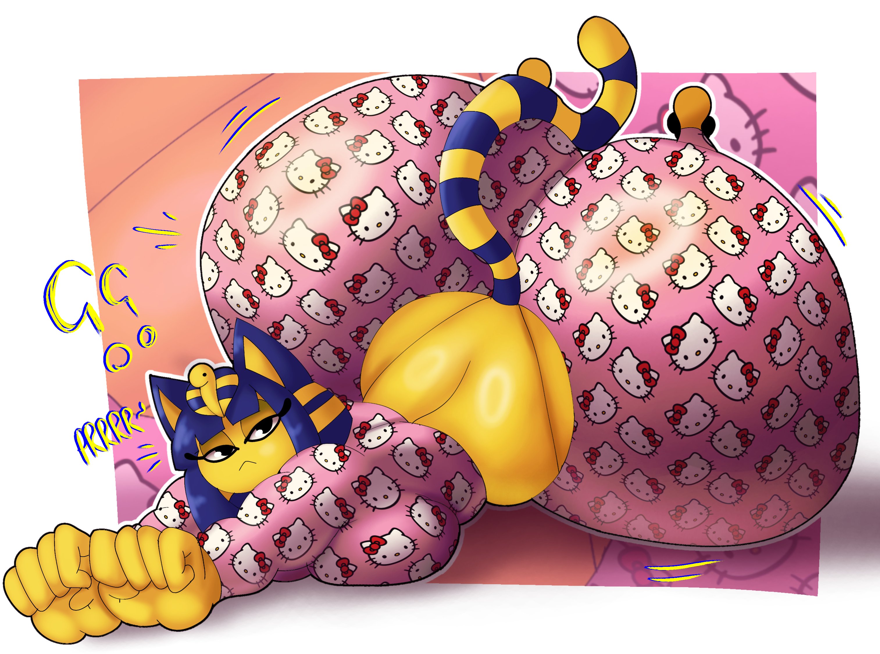 1girls, animal crossing, ankha, ankha (animal crossing), arched back, ass, ass focus, ass up, big ass, big booty, big booty ankha, big butt, blue hair, booty, bottom, bottom heavy, butt, butt focus, cat, cat ears, cat humanoid, cat tail, catgirl, egyptian, egyptian mythology, fat, fat ass, fat butt, furry, furry female, furry only, hello kitty, hello kitty (series), hello kitty panties, hello kitty print, homosexual, homosexual female, huge ass, huge butt, hyper, hyper ass, hyper butt, hyper thighs, laying down, laying on stomach, lesbian, nintendo, on bottom, pajama bottoms, pajama pants, pajamas, pajamas only, sanrio, thedeathcrow05, thick, thick ass, thick legs, thick thighs, wake up, waking up, yellow body, yellow fur, yellow skin