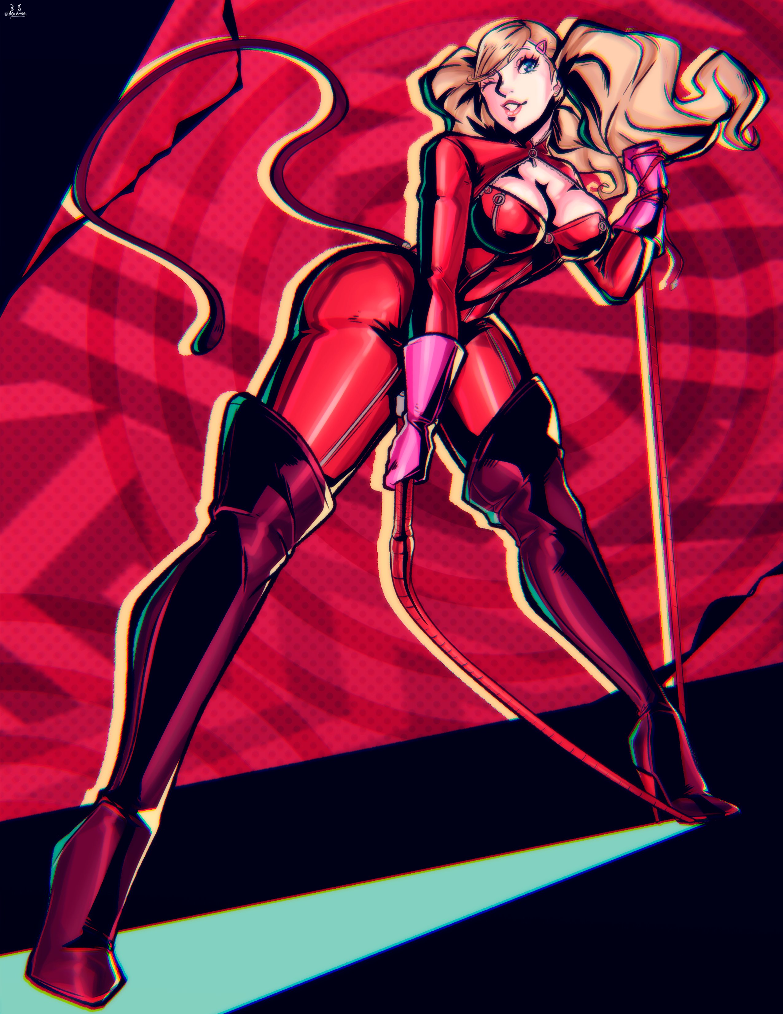 1girls, 2024, alluring, ann takamaki, ann takamaki (panther), big breasts, blonde female, blonde hair, blue eyes, bodysuit, breasts, cat tail, color, colored, curvaceous, curvaceous body, curvaceous female, curvaceous figure, curvaceous hips, curvy, curvy body, curvy female, curvy figure, curvy hips, enticing, female, gloves, high resolution, highres, hips, hourglass figure, huge breasts, large breasts, massive breasts, nico artooo, persona, persona 5, phantom thief suit, pinup, seducing, seductive, seductive look, seductive pose, skin tight, temptation, tempting, thick, thick breasts, thick hips, thick thighs, thighhighs, tight clothes, tight clothing, voluptuous, voluptuous female, whip, wide hips, wink, winking