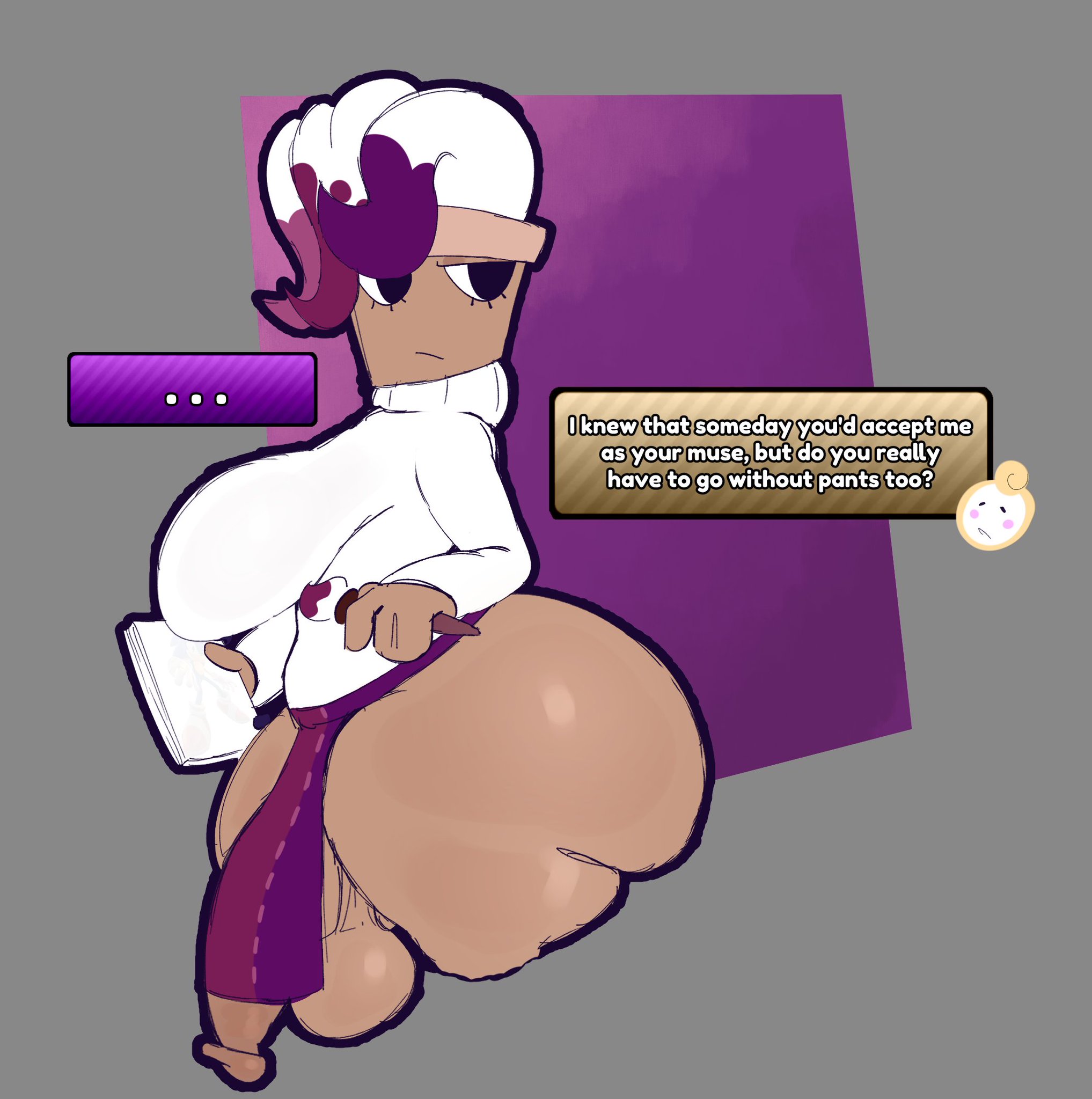 1futa, balls, big ass, big breasts, big penis, bottomless, breasts, brusha (dandy's world), clothed, clothing, dandy's world, dandys world, fat ass, futa only, futanari, glisten (dandy's world), huge ass, huge cock, humanoid, humanoid penis, justelm25, no pants, partially clothed, penis, solo, text