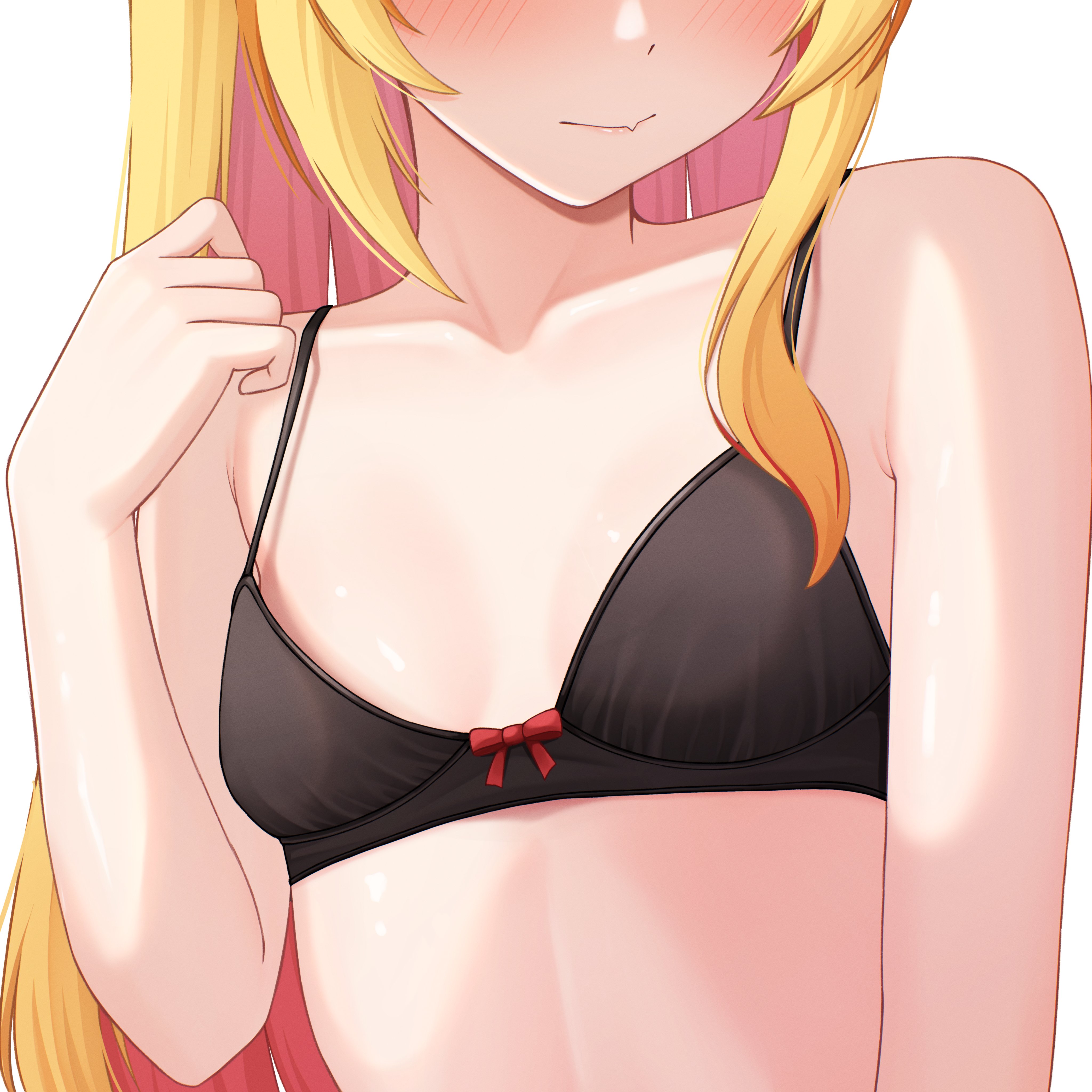 1girls, 2d, 2d (artwork), blonde hair, blush, bra, breasts, chromashift, dsuzu, elf ears, elf female, elf girl, fanart, female, female only, light skin, light-skinned female, long hair, red hair, ruby runeheart, simple background, small breasts, virtual youtuber, vtuber, white background