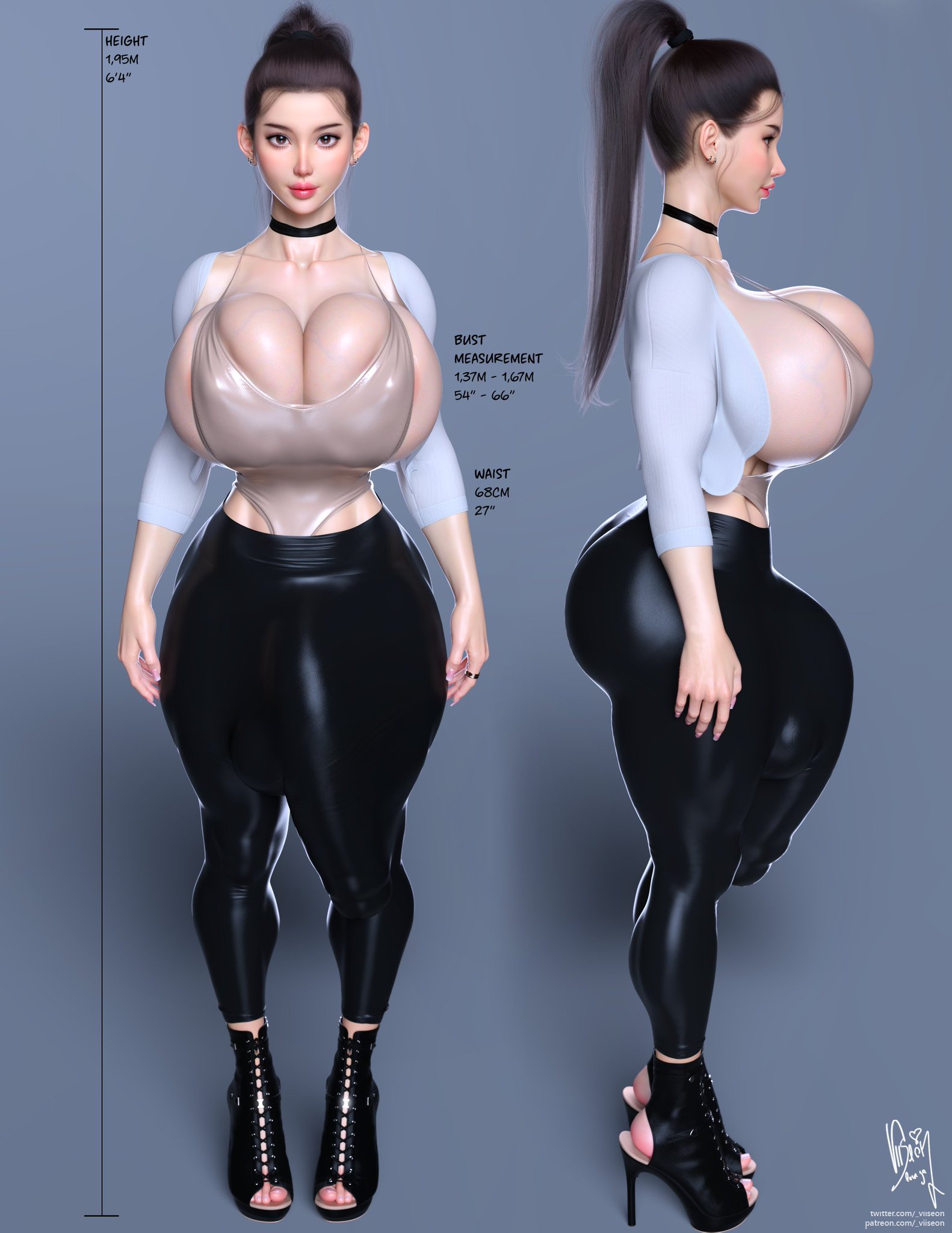 1futa, 3d, areola slip, big breasts, big butt, big penis, breasts squish, character sheet, detailed bulge, futa only, futanari, huge ass, huge balls, huge breasts, huge cock, original, rei (viiseon), stiletto heels, tight clothing, tight pants, viiseon, voluptuous futa