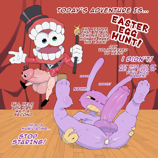 2boys, background, balls, ballsack, begging, begging to stop, better version at source, big balls, big penis, blazer, bunny, bunny ears, caine (the amazing digital circus), cane, egg, egg laying, erection, fair skin, feet, feet up, gay, genitals, glans, gloves, hat, hat on penis, humanoid, humanoid genitalia, humanoid penis, jax (the amazing digital circus), laying on back, male, male only, moaning, naked, naked male, nipples, nude, nude male, pantless, penis, penis with face, purple fur, rabbit, rabbit ears, shoes, solidjooze, suit, teeth, text, the amazing digital circus, top hat, tophat, vein, veiny penis, yellow teeth