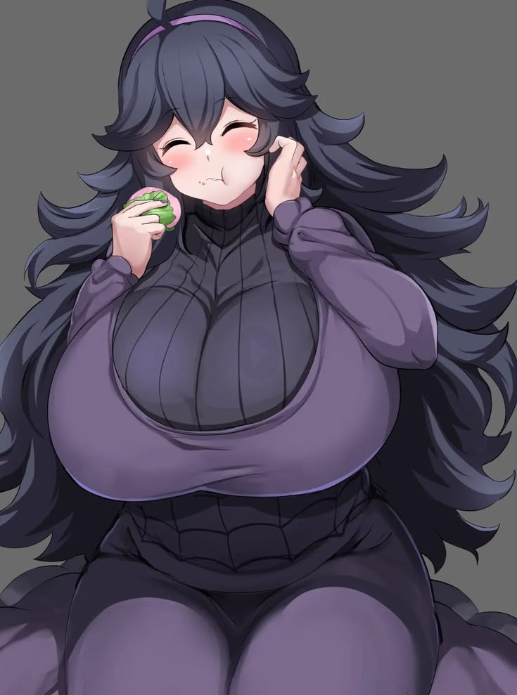 dark hair, eating, fully clothed, happy, hex maniac, maki ikazuya, pokemon, purple clothing, tagme