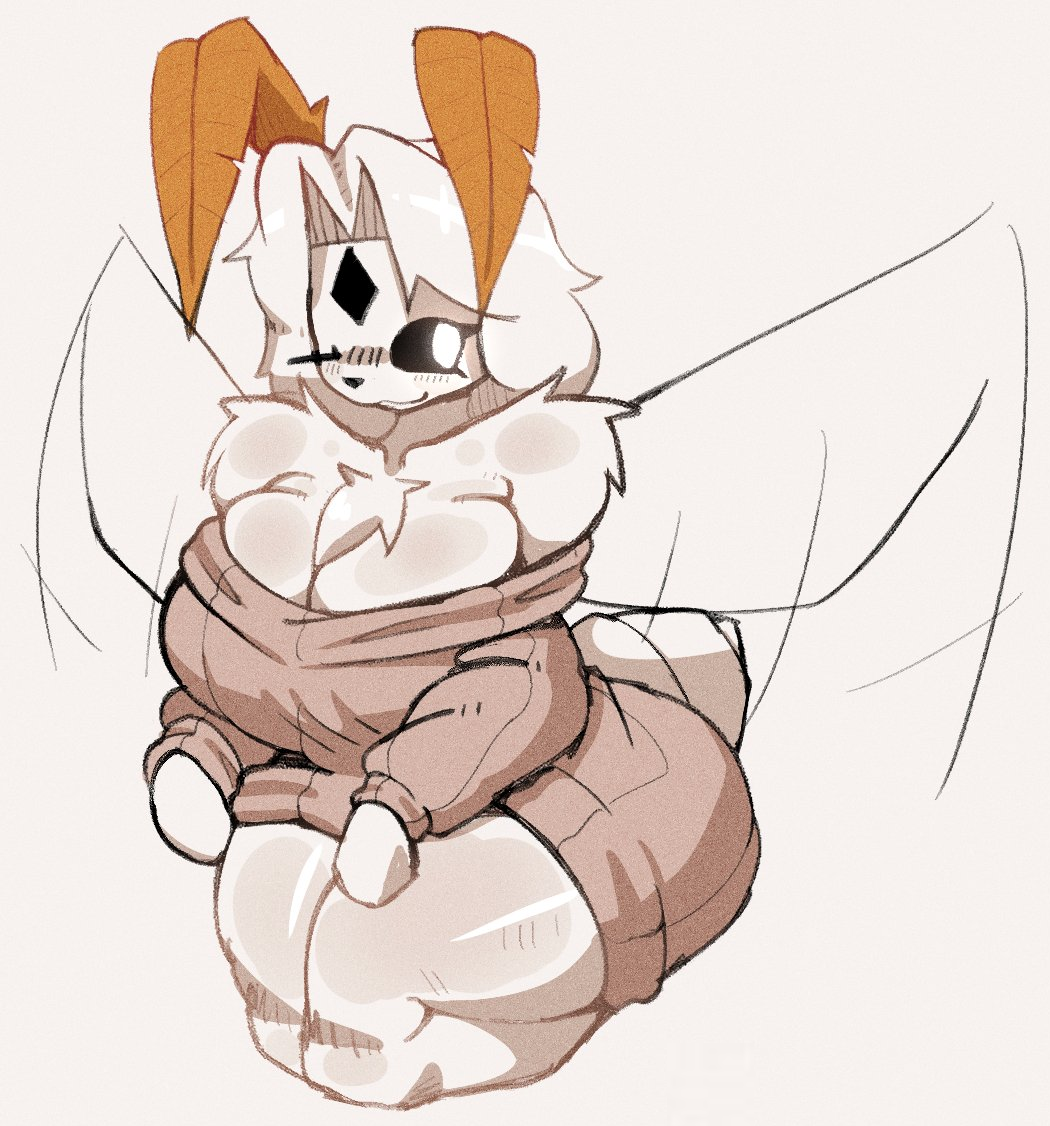 1girls, 2024, breasts, female, female only, moth, moth girl, naomii64, oc, on knees, original character, tagme, tagme (character), thighs, wink, winking, winking at viewer
