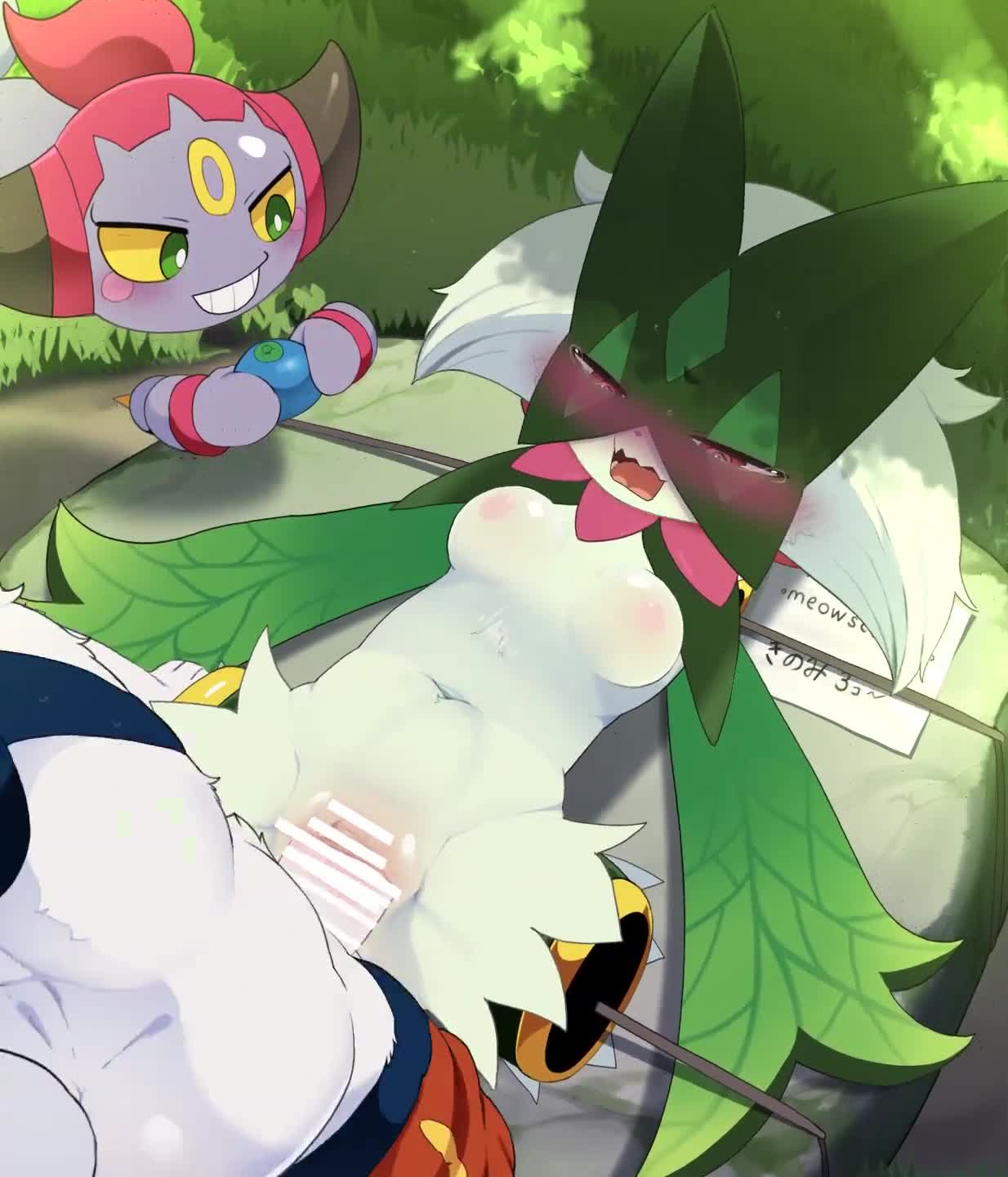 cinderace, crying, dagasi, hoopa, hoopa (confined), legendary pokemon, male/female, meowscarada, mythical pokemon, no limbs, penis, pokemon, pokemon (species), pussy, pussy fucking
