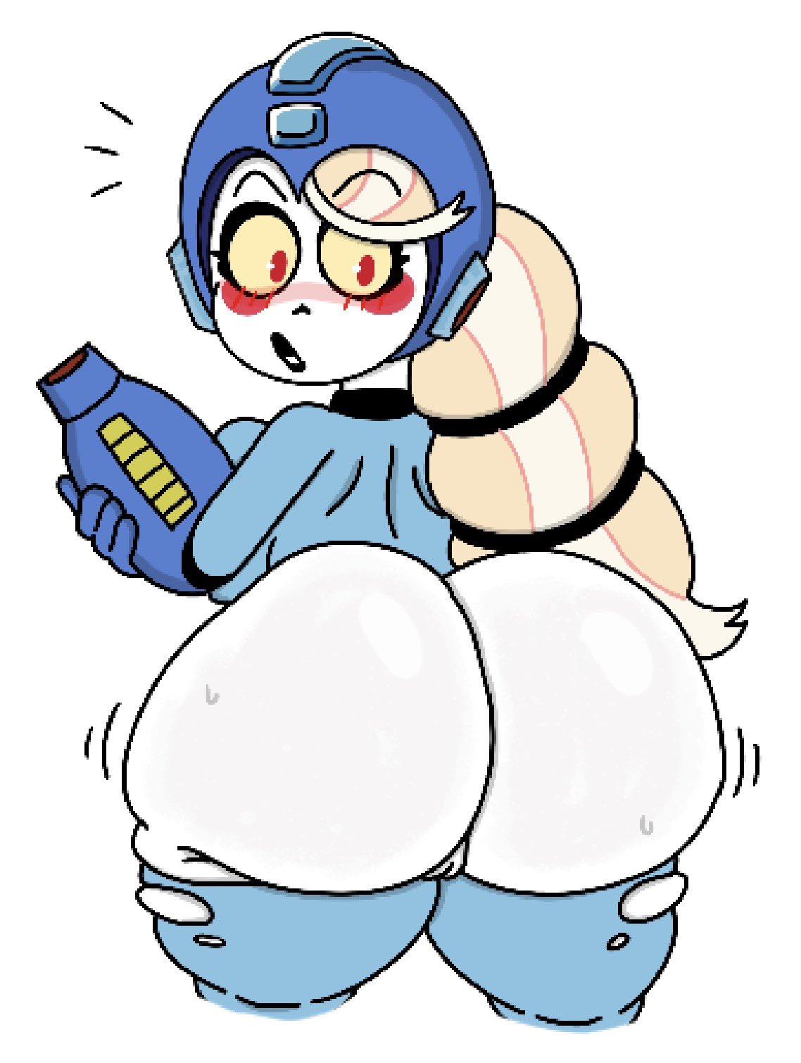 1girls, 2026, 2d, 2d (artwork), 2d artwork, ass, big ass, blonde female, blonde hair, blonde hair female, blonde-haired female, blush, blushing female, blushing profusely, capcom, charlie morningstar (hazbin hotel), cosplay, demon, demon girl, digital art, digital drawing (artwork), digital media (artwork), fat ass, female, hazbin hotel, hellaverse, looking back, mega man, mega man (classic), mega man (cosplay), ponytail, ripped clothing, ripped leggings, solo, tagme, theslashfive, thicc, thick, thick thighs, vivienne medrano, vivziepop, weird crossover, white skin