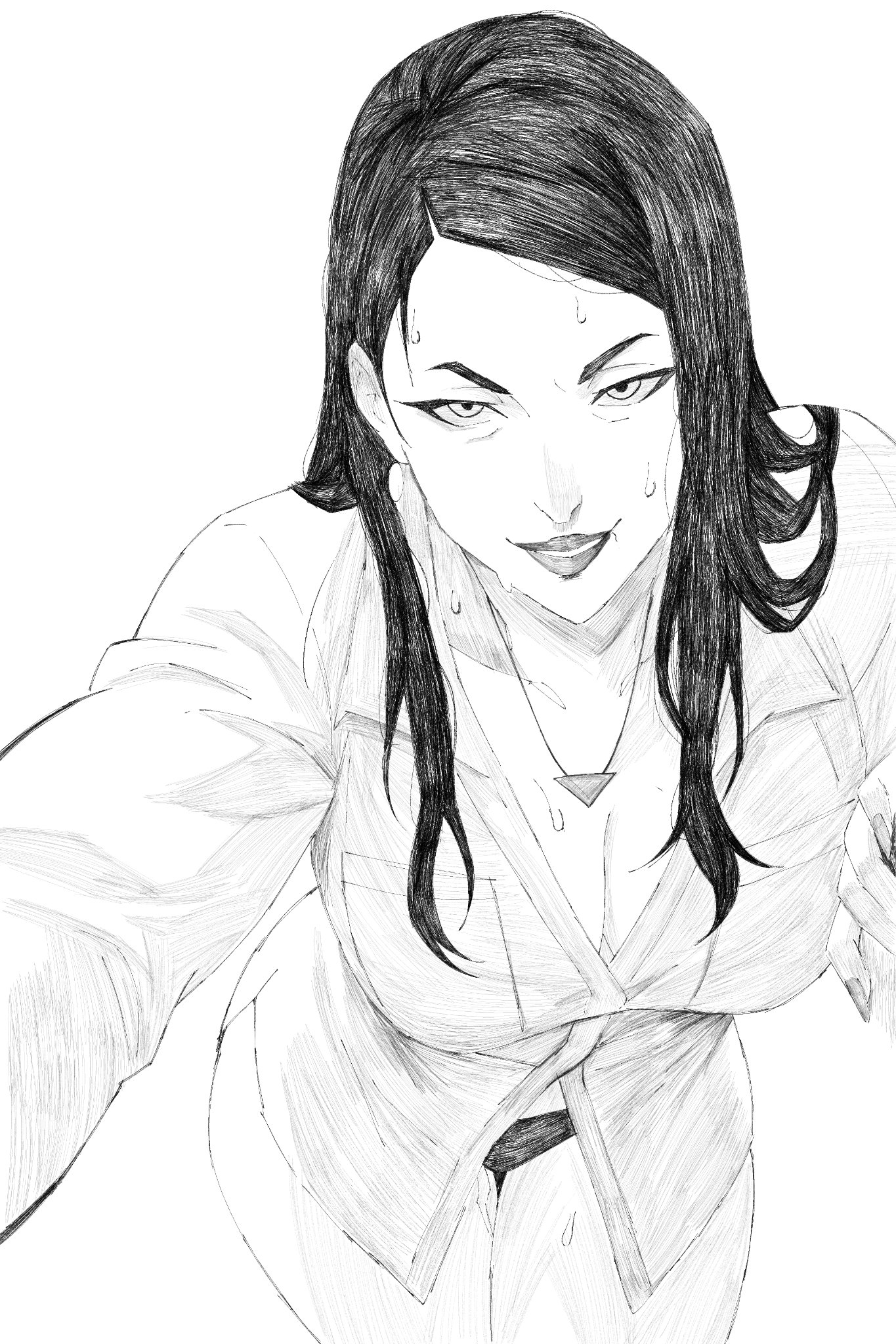 1girls, 2d, 2d (artwork), alternate version available, asian, asian female, black hair, debbie grayson, female, female only, fully clothed, hex mamaniac, image comics, invincible, invincible (tv series), long hair, milf, solo, sweat, sweatdrop