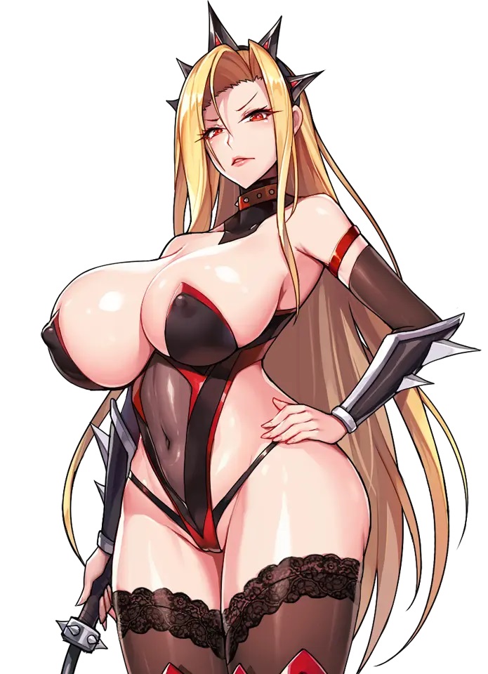 big breasts, blonde hair, breasts, female, femdom, game cg, red eyes, tagme