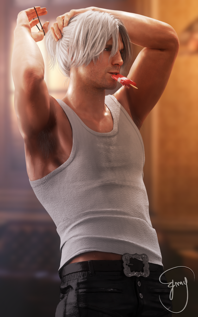 3d armpits blender dante devil_may_cry devil_may_cry_5 emy-san male male_only muscular muscular_male ponytail solo solo_male