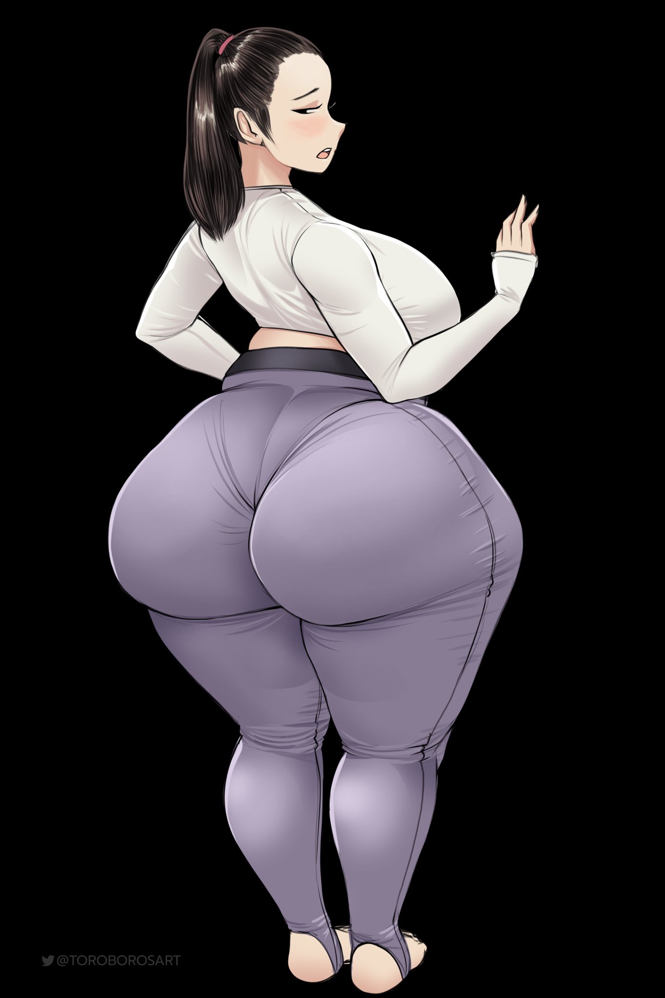 1girls, ass, black background, bottom heavy, female, female only, from behind, full body, huge ass, solo, thick thighs, toroboro, wide hips