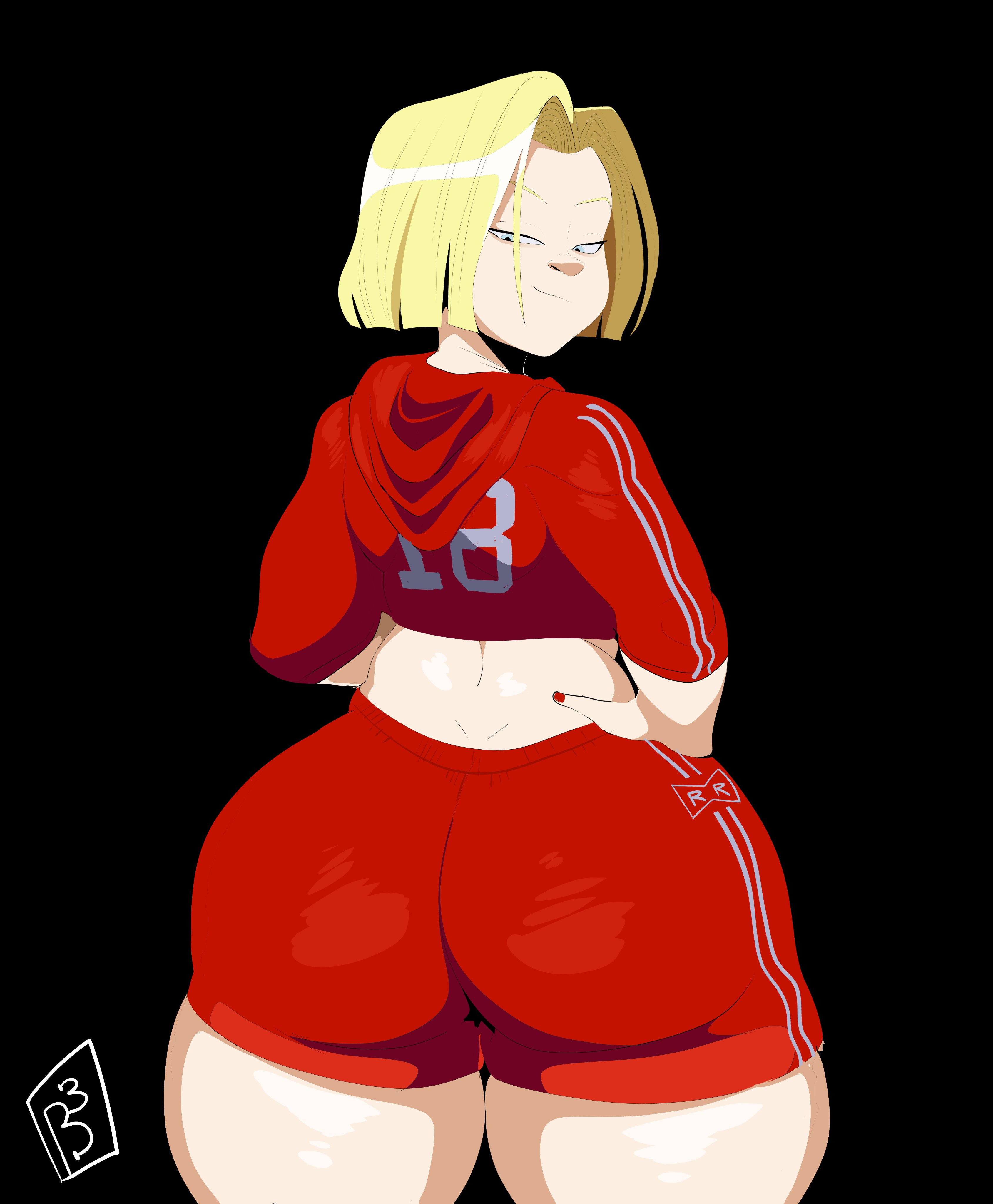 1girls, android 18, ass, ass focus, barrybbeesly, blonde hair, blue eyes, curvy, dragon ball, dragon ball z, female, female only, from behind, huge ass, looking back, short hair, smile, solo, thick thighs, tight clothes