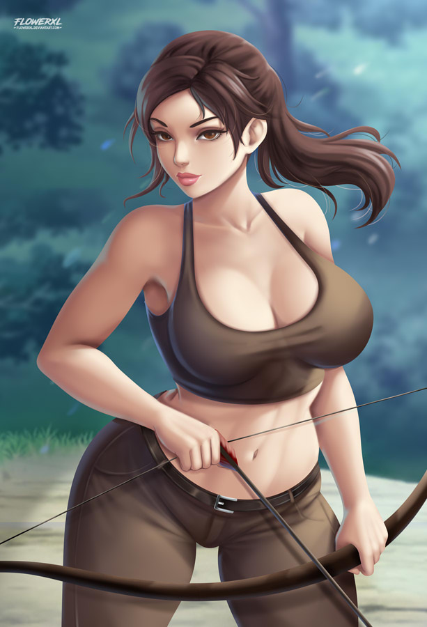 1girls, big breasts, breasts, cleavage, female, female only, flowerxl, lara croft, lara croft (survivor), large breasts, looking at viewer, solo, tomb raider, tomb raider (survivor)