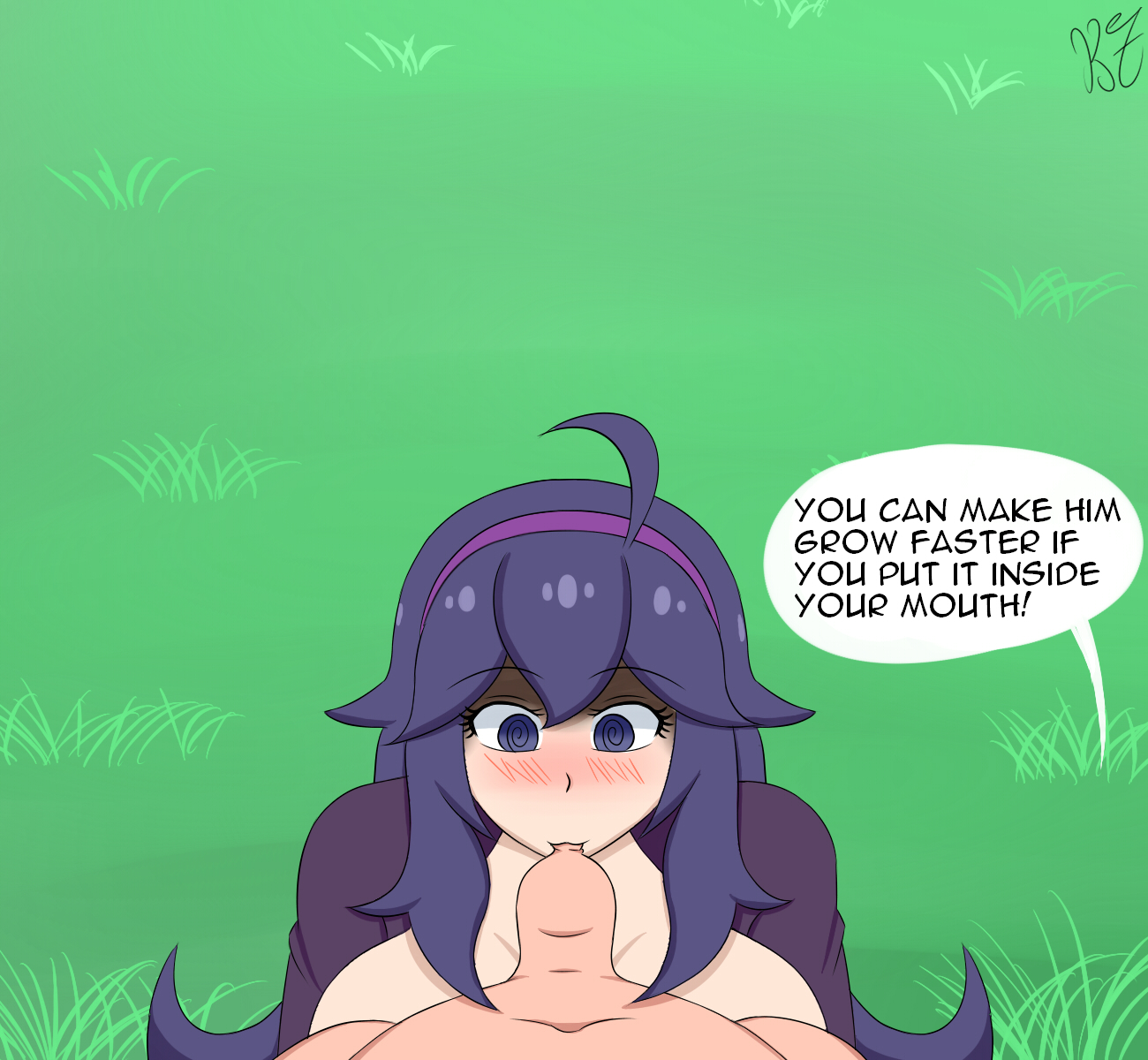 @ @, 1boy, 1girls, abs, big breasts, blush, breasts, breasts out, clothed female nude male, fellatio, female, flaccid, flaccid penis, hex maniac, huge breasts, human, imminent fellatio, k7venger, kissing, large breasts, light skin, light-skinned female, light-skinned male, long hair, looking at penis, male, naughty face, nintendo, oral, oral sex, pale skin, pale-skinned female, pale-skinned male, partially clothed, penis, penis awe, penis kiss, pokemon, pokemon xy, purple eyes, purple hair, speech bubble, symbol-shaped pupils, text, unusual anatomy, unusual eyes, unusual pupils, watermark