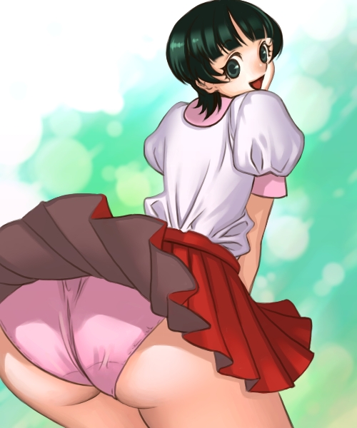 1girls 2008 ass black_hair breasts female panties rie_ichiha sazae-san shirt short_hair skirt tagme wakame_isono