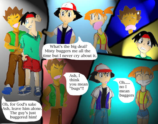 1girls ash_ketchum brock_(pokemon) english_text female human human_only kasumi_(pokemon) kenji_(pokemon) male male/male misty_(pokemon) multiple_boys nintendo pokemon pokemopolis satoshi_(pokemon) text tracey_sketchit