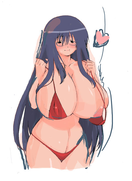 1girls bb bikini black_eyes breasts female genshiken glasses huge_breasts large_breasts long_hair mole mole_under_eye mole_under_mouth nipple_slip nipples oono_kanako plump solo swimsuit