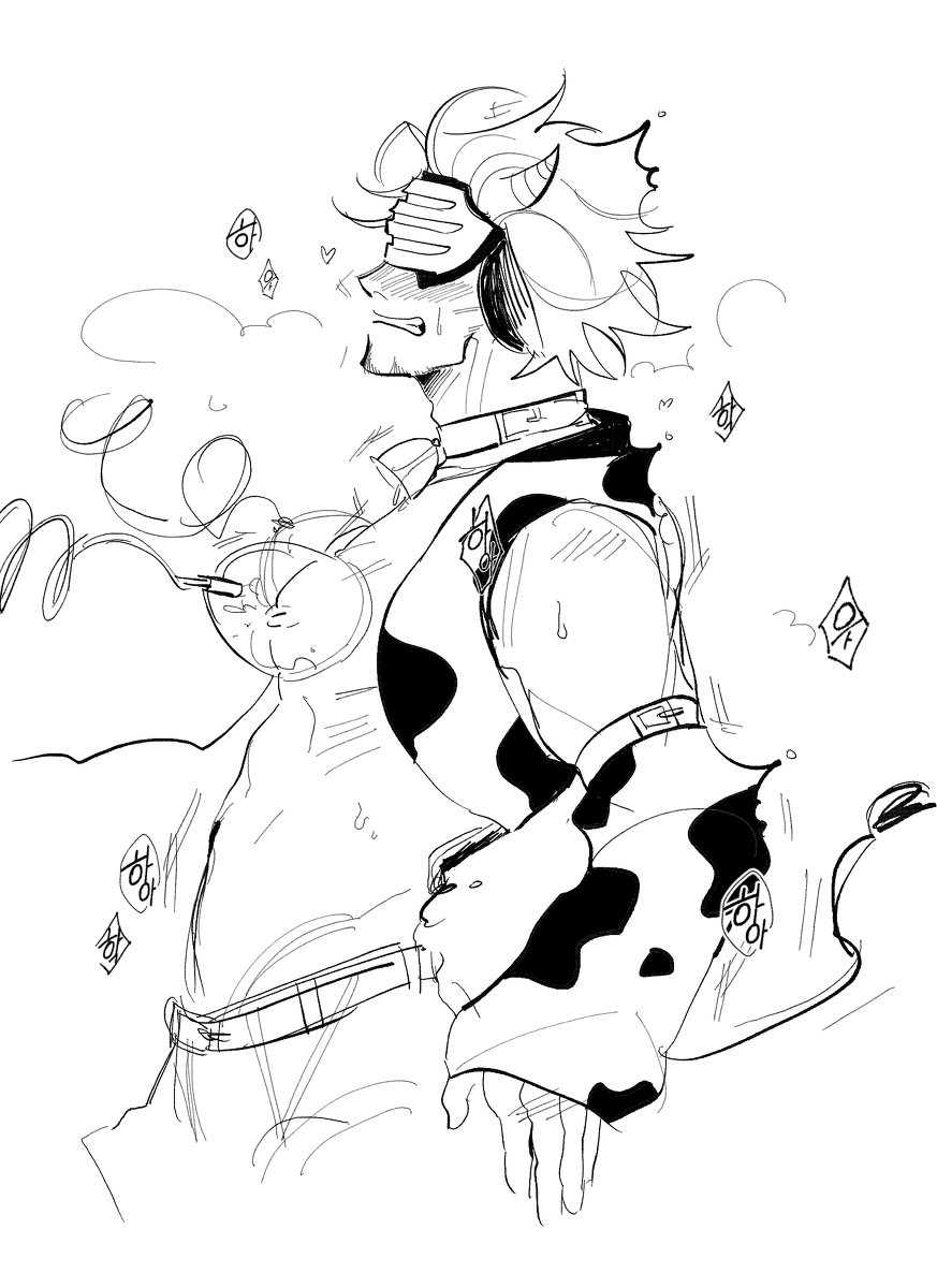 1boy black_and_white blush cow_tail cowbell gay godot gyakuten_saiban horns male male_only milking monochrome pecs sweat visor yaoi