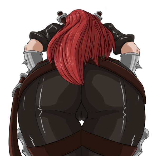 1girls ass ass_focus back_view bent_over big_ass black_legwear bubble_butt cameltoe clothed dagger dat_ass female huge_ass katarina_du_couteau league_of_legends red_hair scarmiglione white_skin