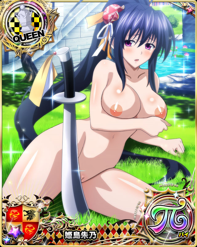 1girls akeno_himejima areolae blush breasts card_(medium) cartoony china_dress cleavage completely_nude demon erect_nipples female female_only hair_ornament hair_ribbon high_school_dxd high_school_dxd_pi humanoid indigo_hair large_breasts long_hair long_ponytail magenta_eyes nipples no_bra nopan nude nude_filter orange_ribbon outdoors ponytail ribbon school shaved_crotch solo sword tied_hair vagina very_long_hair