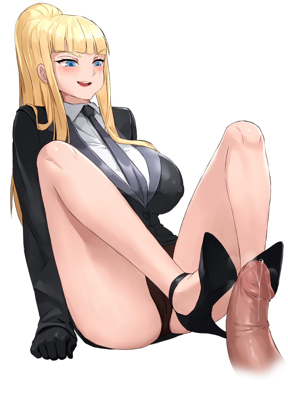 1girls, big breasts, black panties, blonde hair, blue eyes, blush, breasts, business suit, capcom, clothed, clothed sex, costume, cum, curvy, female, foot fetish, gloves, high heels, jacket, kolin (street fighter), male, miniskirt, naughty face, necktie, office lady, penis, ponytail, secretary, sex, skirt, street fighter, street fighter v, voluptuous