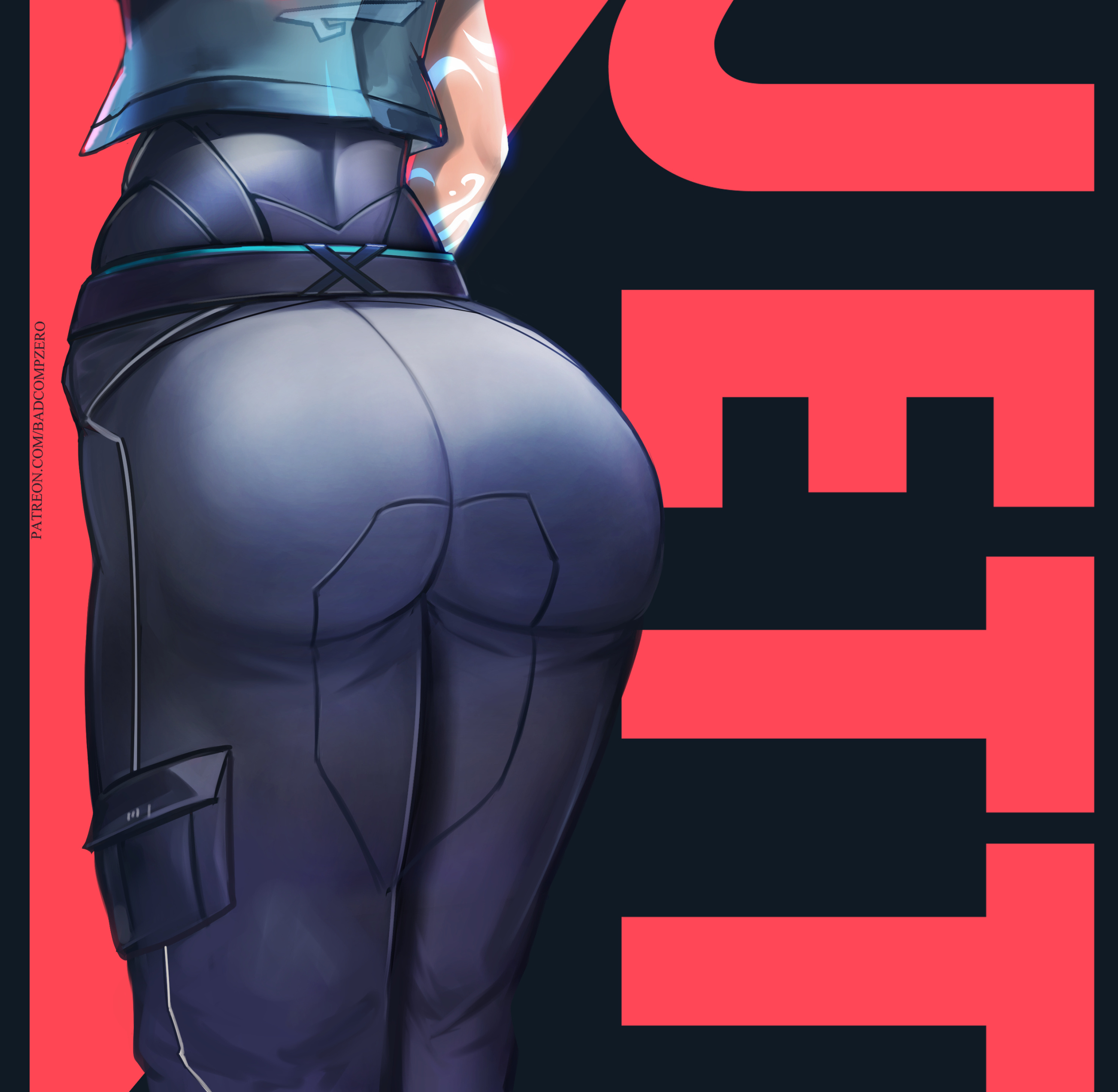 ass, badcompzero, female, jett (valorant), pinup, tagme, valorant, video game character