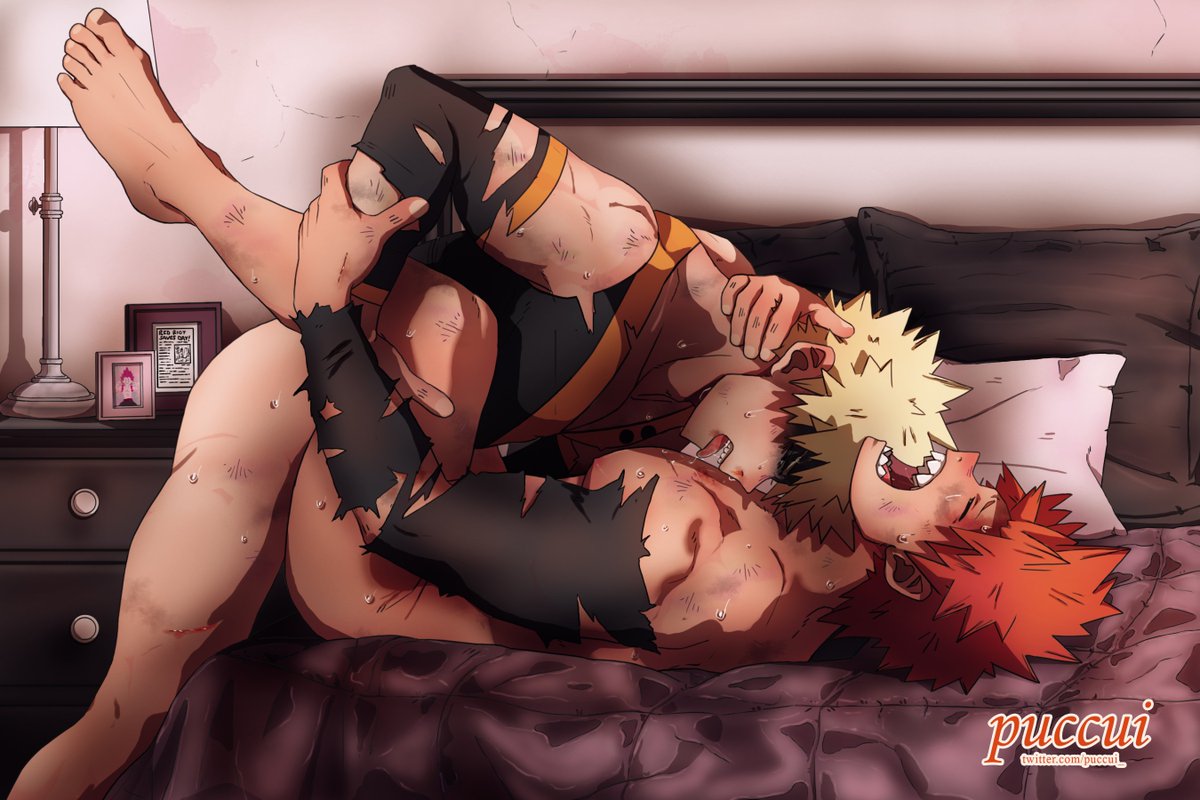 2boys, anal, anal sex, bed, bedroom, eijirou kirishima, gay, grabbing, katsuki bakugou, leg grab, leg up, licking, male, missionary position, muscles, muscular, my hero academia, penetration, puccui, scratches, sex, sweat, tagme, torn clothes, yaoi