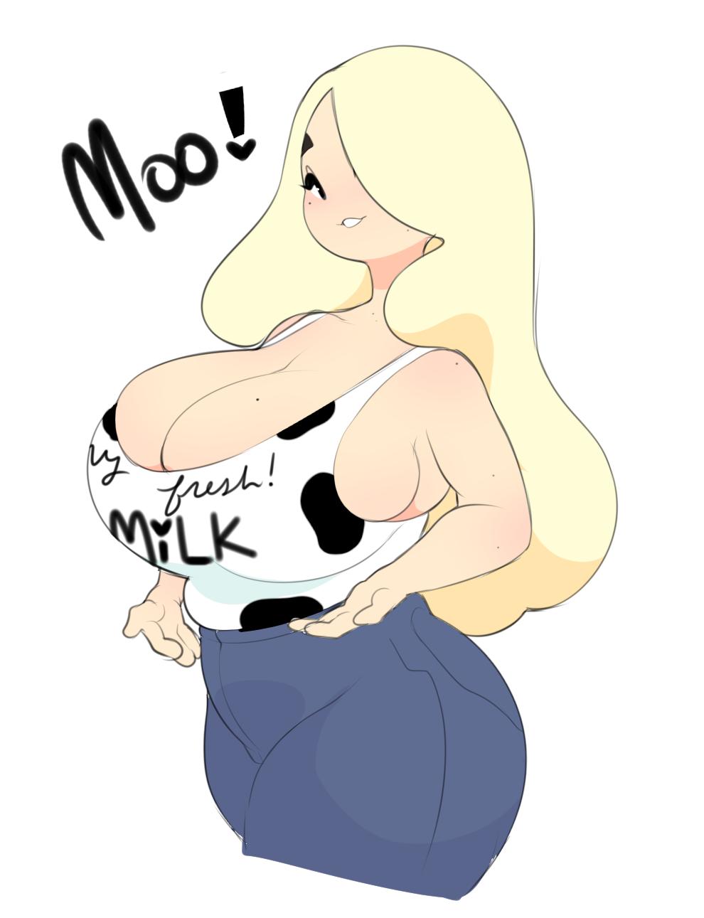 1girls, 2d, artist self-insert, big breasts, blonde hair, breasts, cheri (cherrikissu), cherrikissu, female, female only, hips, light skin, light-skinned female, long hair, looking at viewer, pale skin, pale-skinned female, pants, real person, self portrait, simple background, smiling, smiling at viewer, solo, standing, text, text on shirt, thick thighs, white background, wide hips