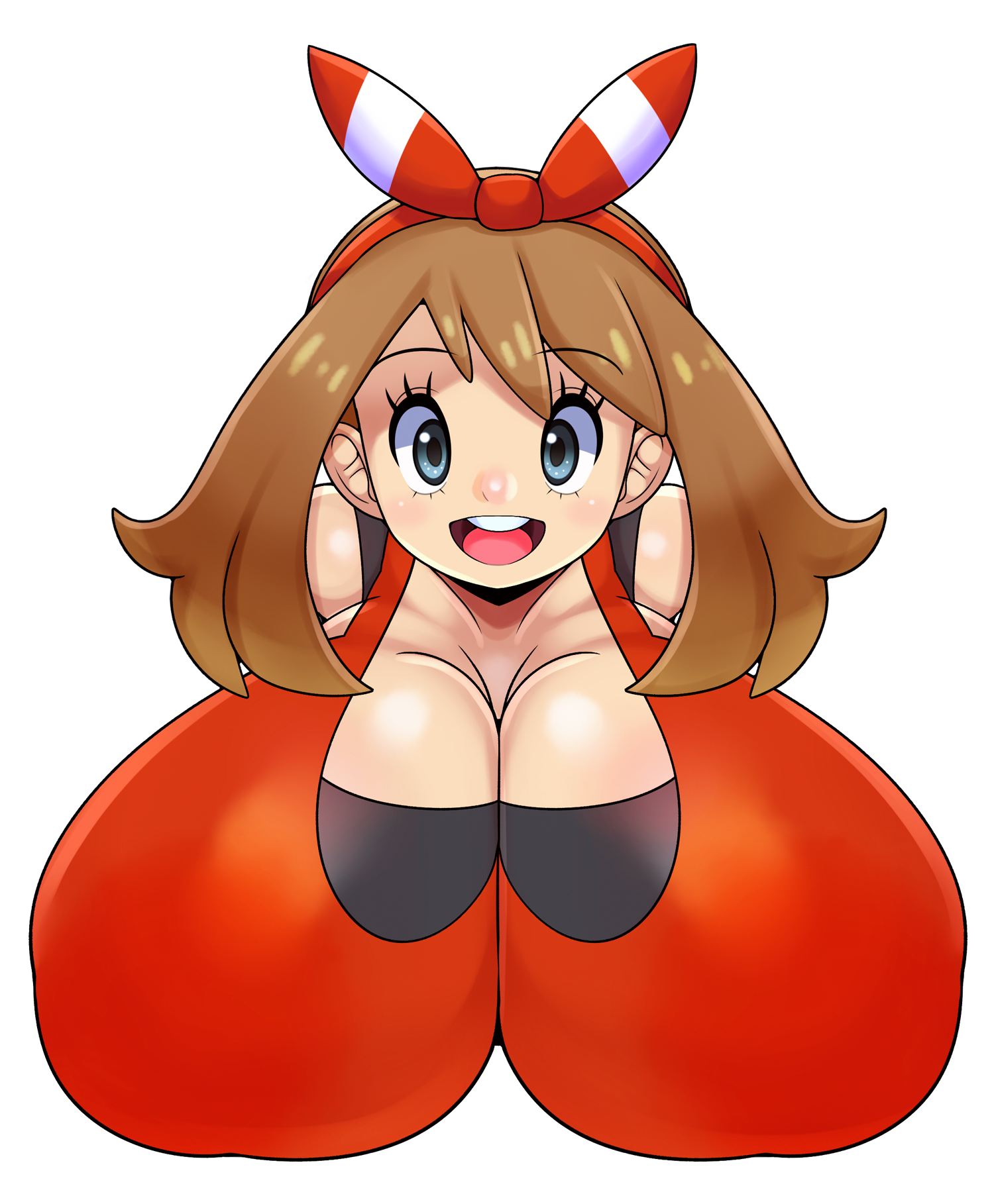 big breasts, blue eyes, breasts, brown hair, bust portrait, female, female only, human, matospectoru, may (pokemon oras), may (pokemon), nintendo, nipples, pokemon, pokemon oras, solo, solo female, solo focus