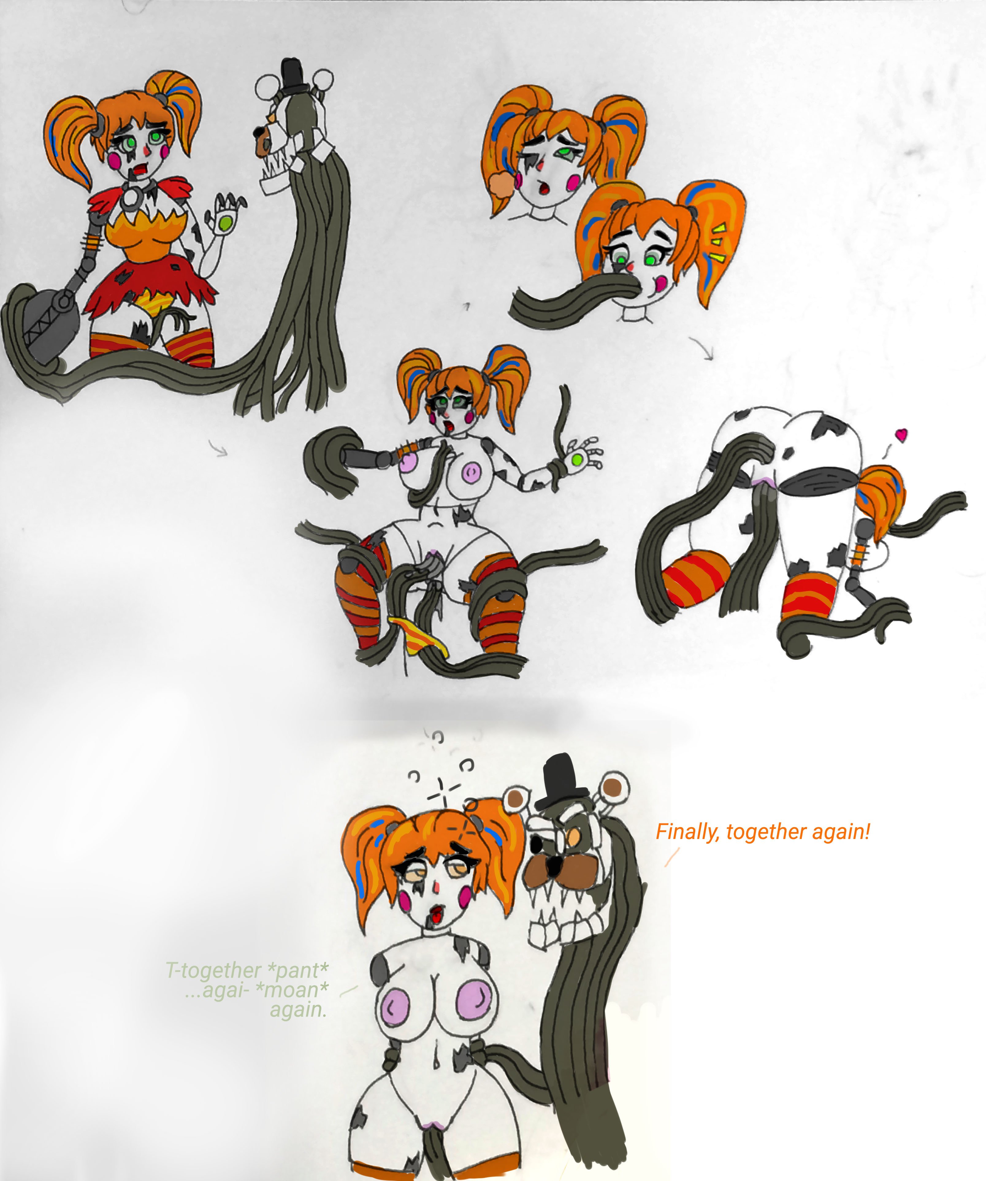 anthro, female, five nights at freddy's, mind control, molten freddy, scrap baby, scrap baby (fnaf), straight, tentacle