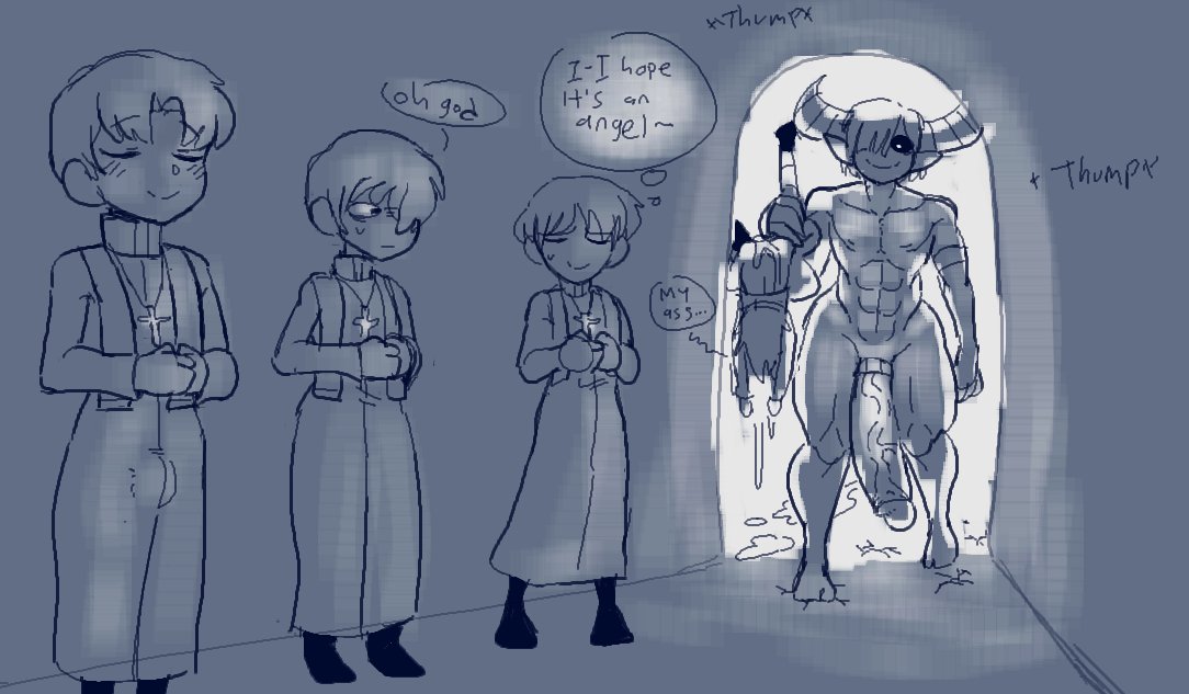 5boys, ambush (trap), androgynous, asmodeus, big dom small sub, cock ring, demon, english text, erection, femboy, gay, horns, huge cock, imminent rape, imminent sex, lewdicrousart, male, male only, monster boy, multiple boys, multiple males, muscles, muscular, muscular male, penis, speech bubble, tagme, veiny penis, yaoi