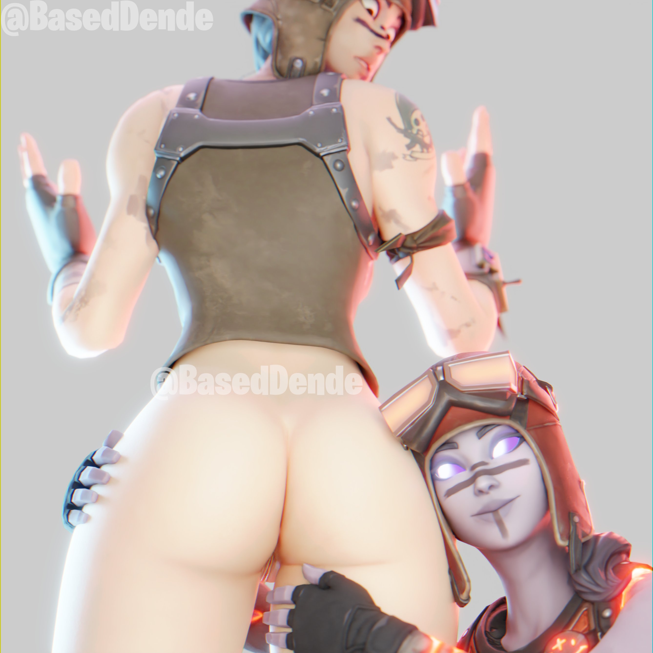 2girls, 3d, ass, baseddende, big ass, big butt, blaze (fortnite), female, female only, fortnite, ghoulishxxx, grabbing ass, half nude, large ass, pussy, renegade raider, tattoo, vagina