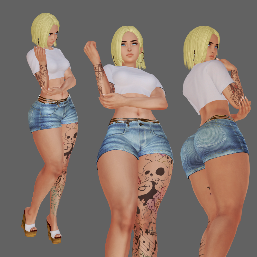 3d alternate_costume android_18 big_ass bimbo bubble_butt character_sheet dragon_ball dragon_ball_z fake_breasts fat_ass high_heels honey_select ihateasuka implants platform_heels tattoo tattoos thick_thighs wedge_heels