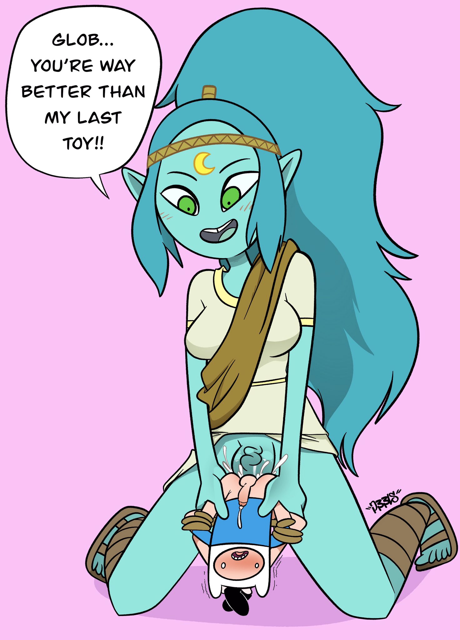1boy, 1futa, 1girls, adventure time, anal, anal sex, ass, balls, bare legs, big breasts, big dom small sub, blue hair, blue penis, blue skin, blush, bottomless, breasts, canyon (adventure time), cartoon network, colored, cum, cum in ass, cum inside, cum while penetrated, cumshot, dialogue, ejaculation, elf ears, erection, feet, female, finn the human, futa is bigger, futa on male, futadom, futanari, giant, giantess, green eyes, headband, intersex, joshin, kneeling, large breasts, large female, large penis, larger futa, living sex toy, long hair, male, male penetrated, malesub, mini giantess, no panties, open mouth, open toe shoes, p33ls, penis, penis size difference, pink background, pointy ears, ponytail, rape, rope, sandals, signature, size difference, small penis, smaller male, speech bubble, straight, text, tied up, toes, tongue, veiny penis, year request