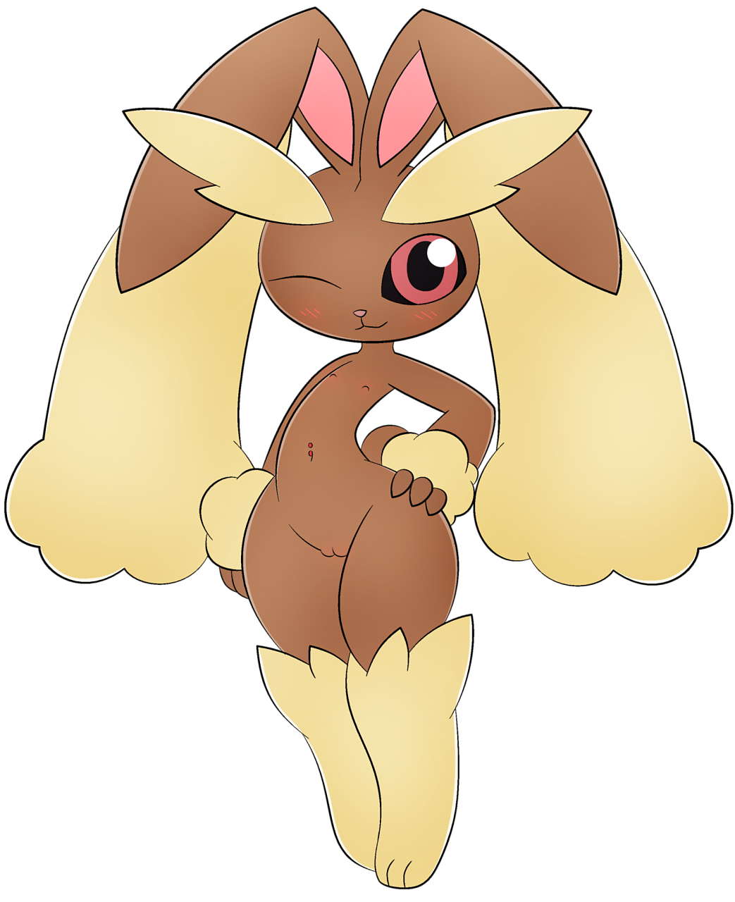 3_fingers :3 anthro belly_piercing big_eyebrows blush brown_fur ear female furry hand_on_hip long_ears looking_at_viewer lopunny nintendo nipples pokémon_(species) pokemon pokemon_(species) pokemon_dppt pussy rabbit red_eyes transparent_background wink zinzoa