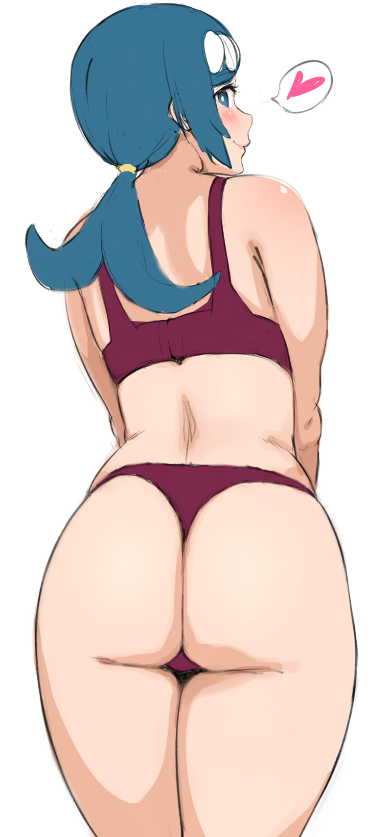 1girls ass blue_eyes blue_hair eye_contact female human lana's_mother_(pokemon) long_hair looking_at_viewer mature_female mhs milf mother nintendo pale-skinned_female pale_skin pokemon pokemon_sm spoken_heart thick_ass thick_thighs white_background