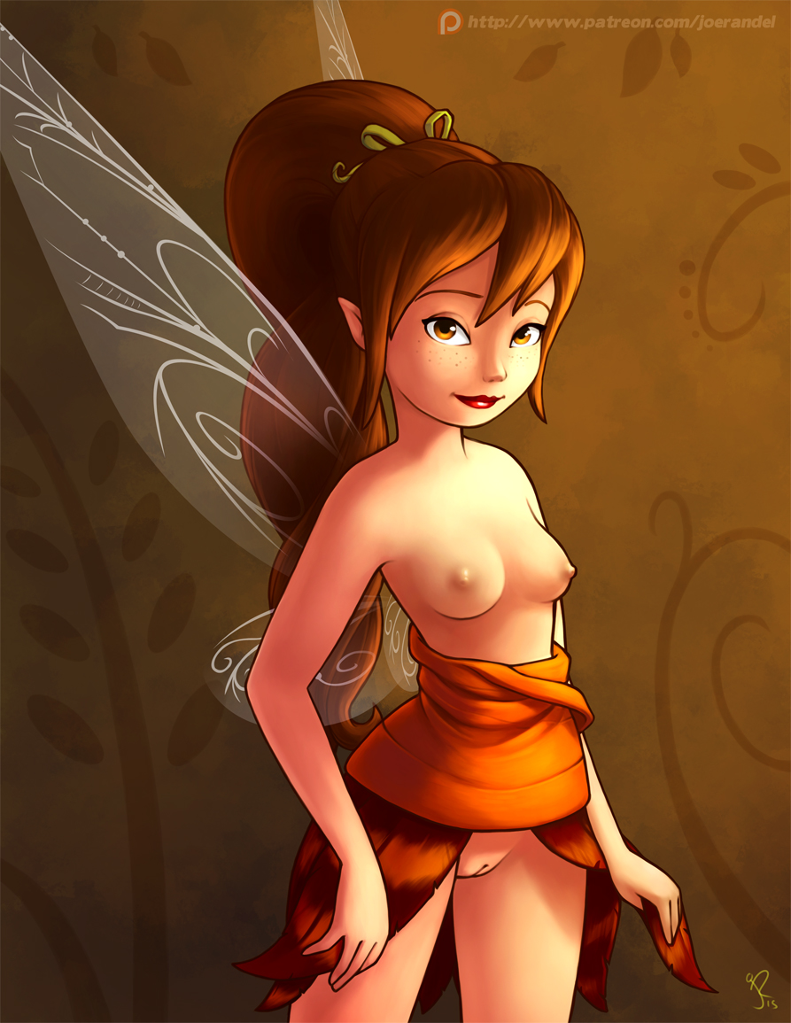 1girls 2010s 2015 breasts breasts_out brown_eyes brown_hair clothing disney disney_fairies exposed_pussy eyes fairy fairy_wings fawn_(disney_fairies) female female_focus female_only freckles humanoid joe_randel jpeg lipstick long_hair nipples no_bra no_panties open_eyes pointy_ears ponytail pussy signature smile solo standing wings