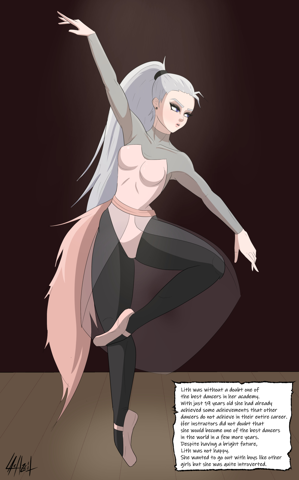 ballet ballet_shoes blue_eyes grey_hair lachzeit leotard skinny tiptoes