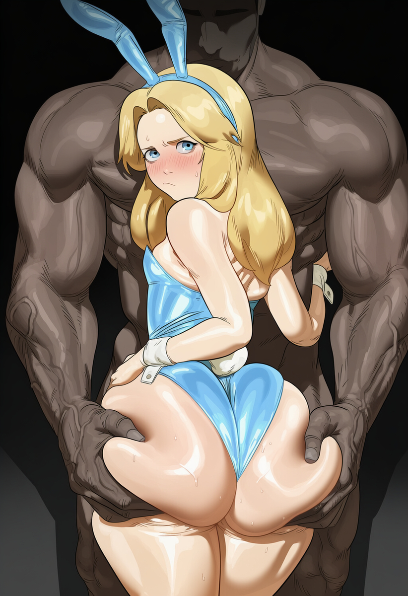 1boy1girl, aged up, ai generated, blonde hair, dark skin, dark-skinned male, fat ass, flustered, grabbing ass, maria robotnik, qoskindred, sonic (series)