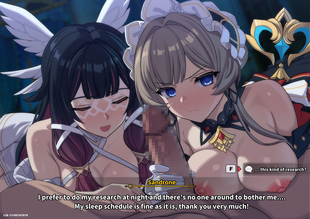 1boy, 2girls, bare shoulders, black collar, black hair, blush, breast press, breasts, breasts out, brown hair, censored, cleavage, closed eyes, collar, columbina (genshin impact), cooperative handjob, dress, english text, erection, eye mask, ffm threesome, genshin impact, gloved handjob, gloves, grabbing another's penis, group sex, hair ornament, handjob, head wings, headdress, hetero, lao meng, large breasts, long hair, long sidelocks, mask, mosaic censoring, multicolored hair, multiple girls, multiple wings, nipples, penis, pov, pov crotch, purple hair, purple streaks, sandrone (genshin impact), see-through clothes, see-through mask, sidelocks, smile, streaked hair, teamwork (sexual), threesome, very long hair, white dress, white headdress, white mask, white wings, wing hair ornament, wings