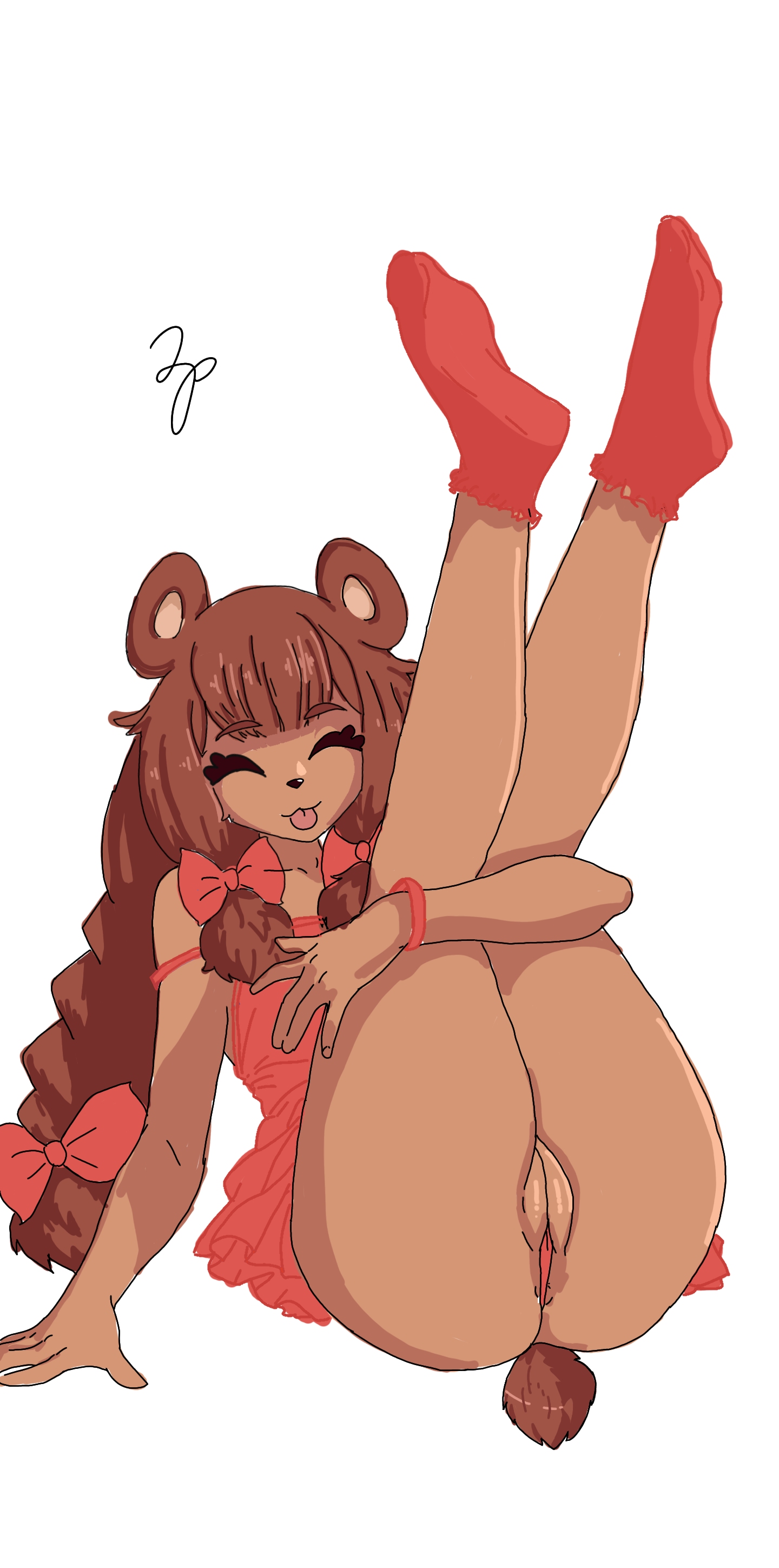 1girls, anthro, bear, beau (luxurias), dress, female, furry, long hair, presenting, tagme, tongue, tongue out, ursid