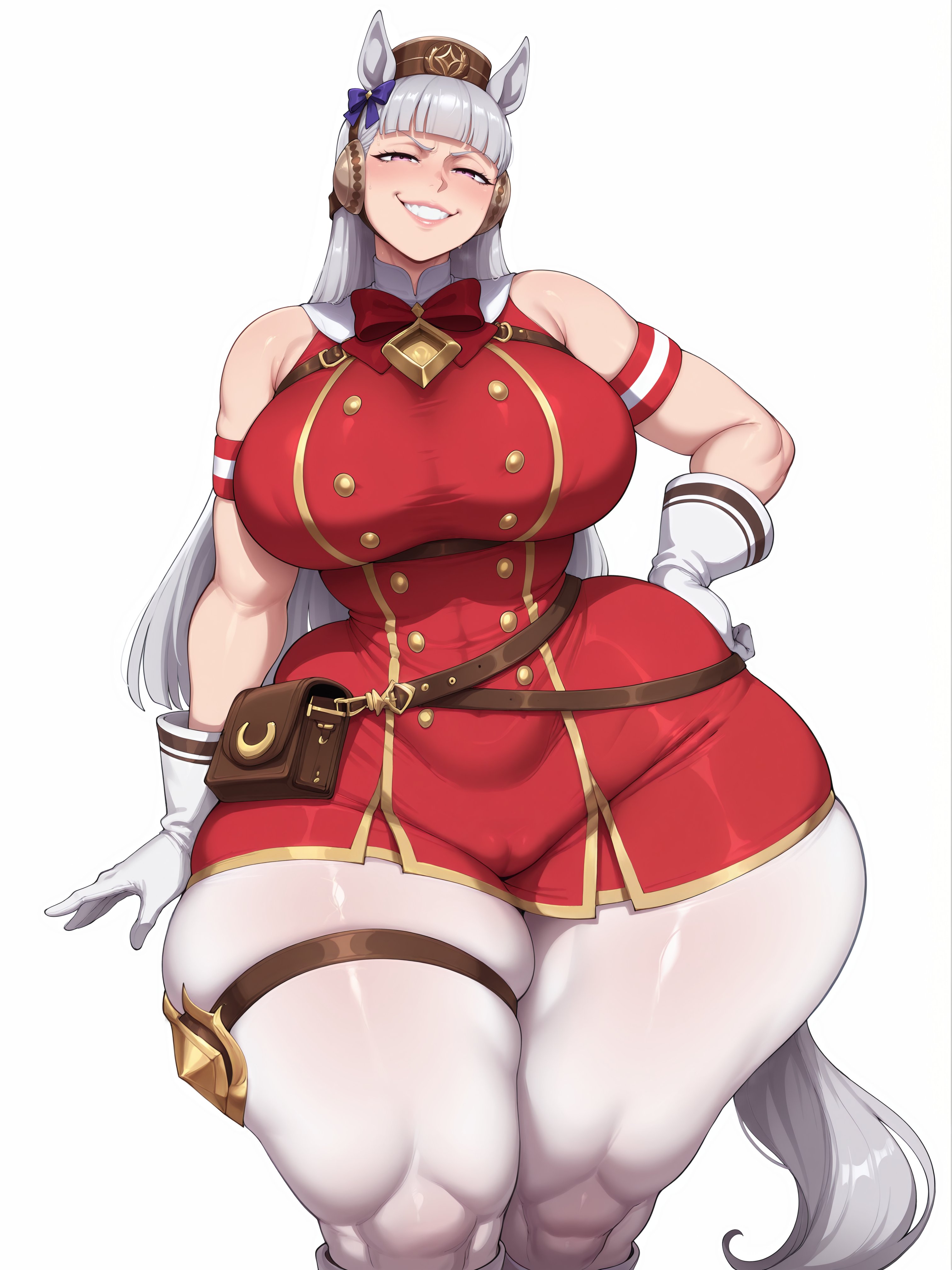 1girls, 2026, ai generated, big ass, big breasts, blushing, bubble butt, child bearing hips, dat ass, dumptruck ass, el memc, fat ass, female, female only, gold ship (umamusume), grey hair, hair ornament, hand on hip, hat, horny, horny female, horse ears, horse girl, horse tail, huge ass, huge breasts, imminent sex, looking at viewer, looking pleasured, memch0, muscular, muscular female, musk, musk clouds, pink eyes, posing, posing for the viewer, sweat, sweatdrop, sweating, sweaty, thick thighs, thunder thighs, tight clothing, umamusume, umamusume pretty derby