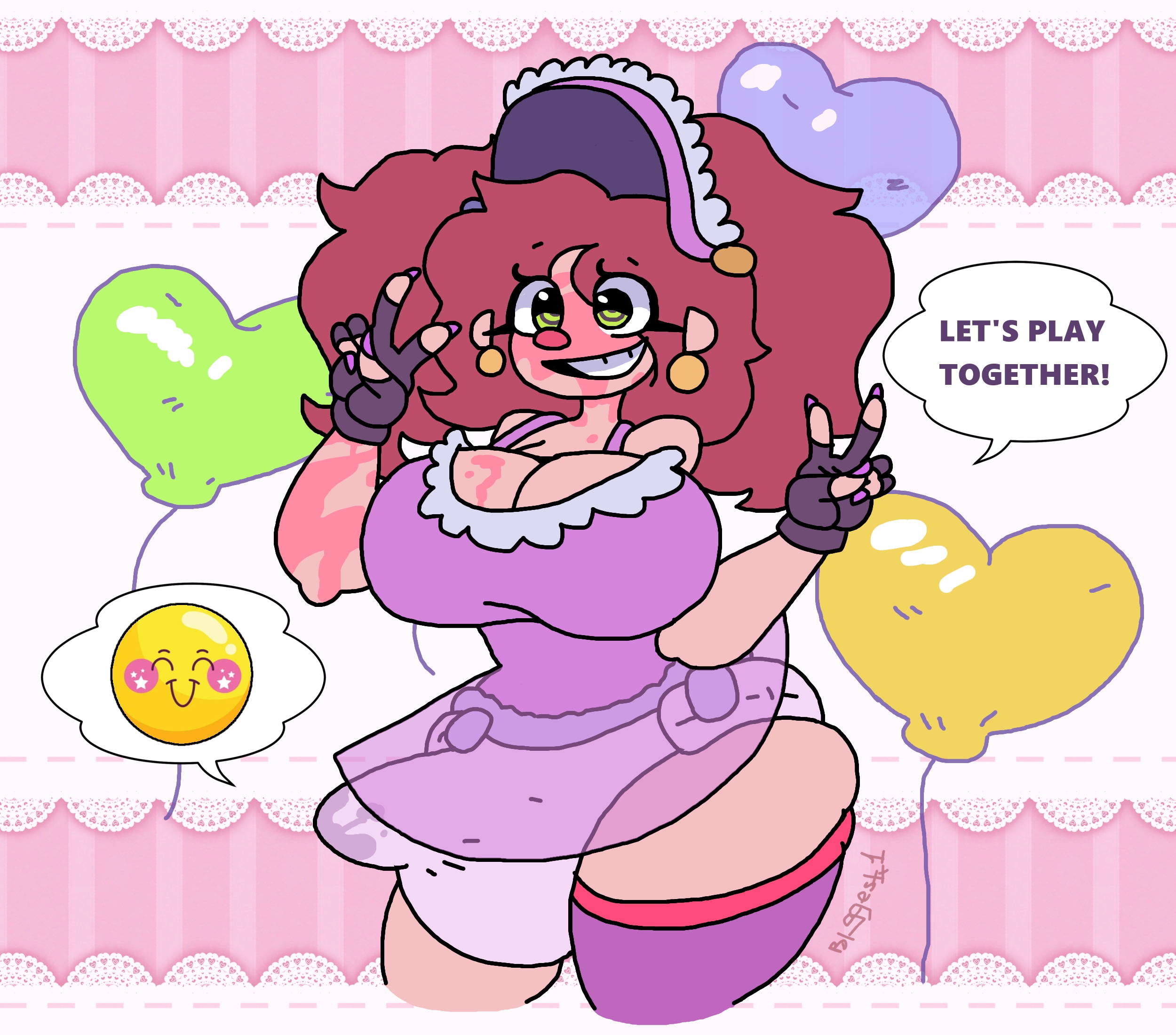1boy, 1male, 1males, background, balloons, big breasts, big tits, big titties, biggestx1, boy, braid, braids, brainwashed, brainwashing, breasts, breasts bigger than head, breasts focus, bulge, clown, clown boy, clown costume, clown makeup, clown nose, cock bulge, diaper, diaper fetish, diaper under clothing, dress, earrings, femboy, femboy focus, femboy only, gloves, gloves on, green eyes, hair braids, infantilism, long hair, lubricant, male, male focus, male only, male with breasts, nails, nails painted, penis, penis bulge, penis under clothes, penis under dress, pink dress, red hair, simple background, smile, smiley face, smiling, smiling male, stockings, text, text box, text bubble, tits, tits bigger than head, tits focus, white gloves