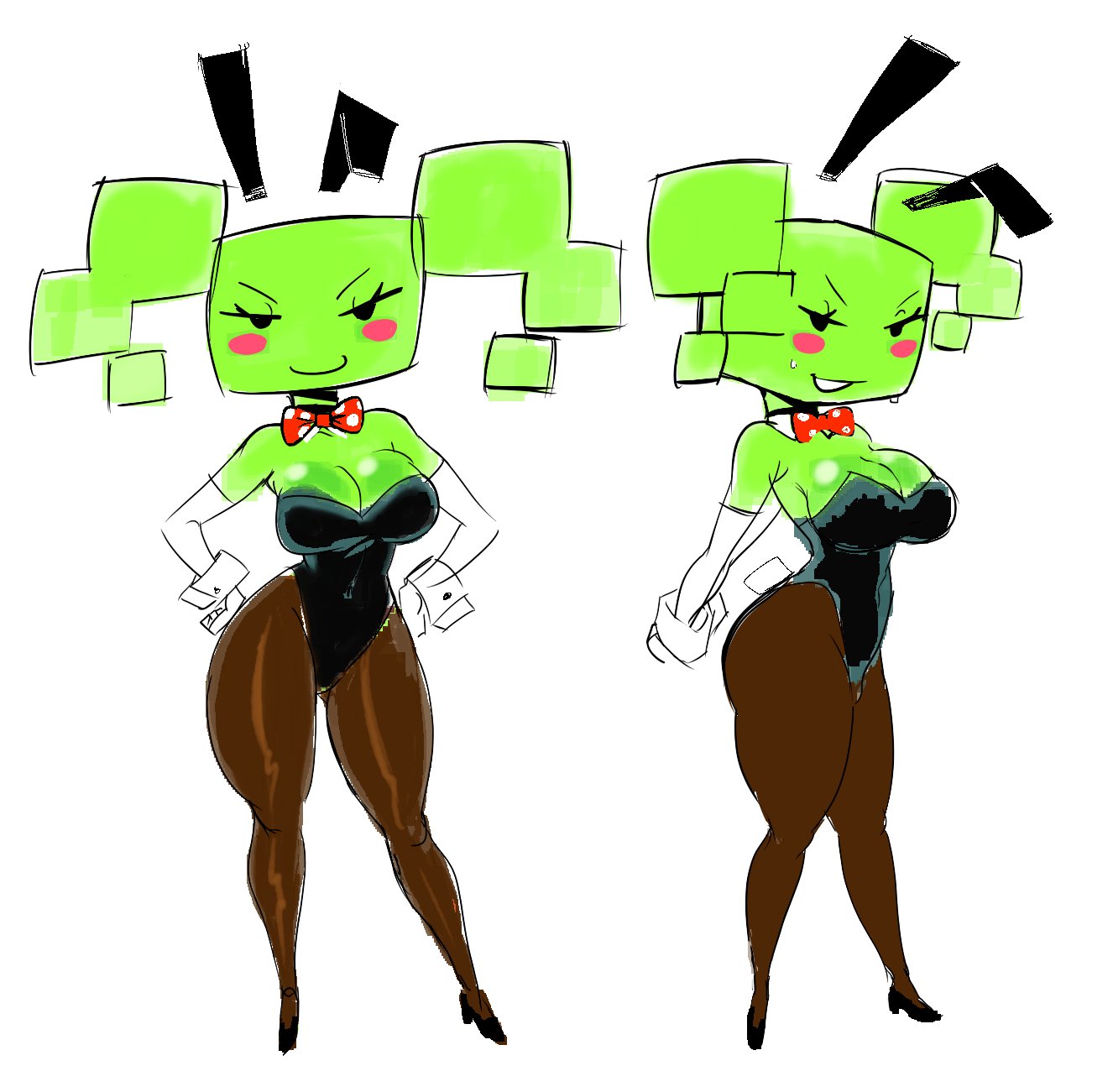 big ass, big butt, big thighs, big titties, bunny ears, bunny tail, bunnygirl, bunnygirl outfit, bunnysuit, curvaceous, curvaceous female, curvaceous figure, curvy, curvy figure, curvy hips, female, female focus, female only, gloves, green body, mario (series), mimi (super paper mario), nintendo, pantyhose, paper mario, super mario bros., wowbsot, wrist cuffs