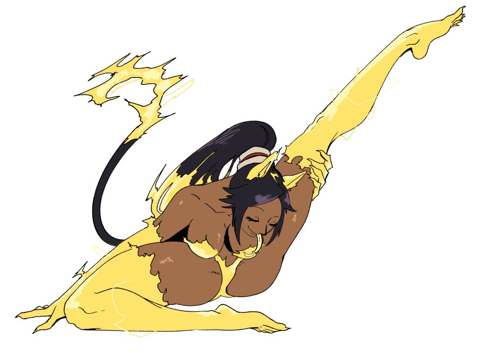 1girls barely_clothed bleach breasts catgirl cleavage female licking_own_pussy shihouin_yoruichi tagme wanderjegson